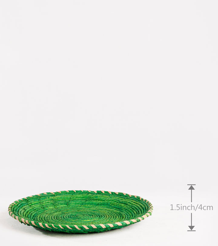 Green plain Hand-Woven Plate, 11-inch Diameter and 1.5-inch Depth.