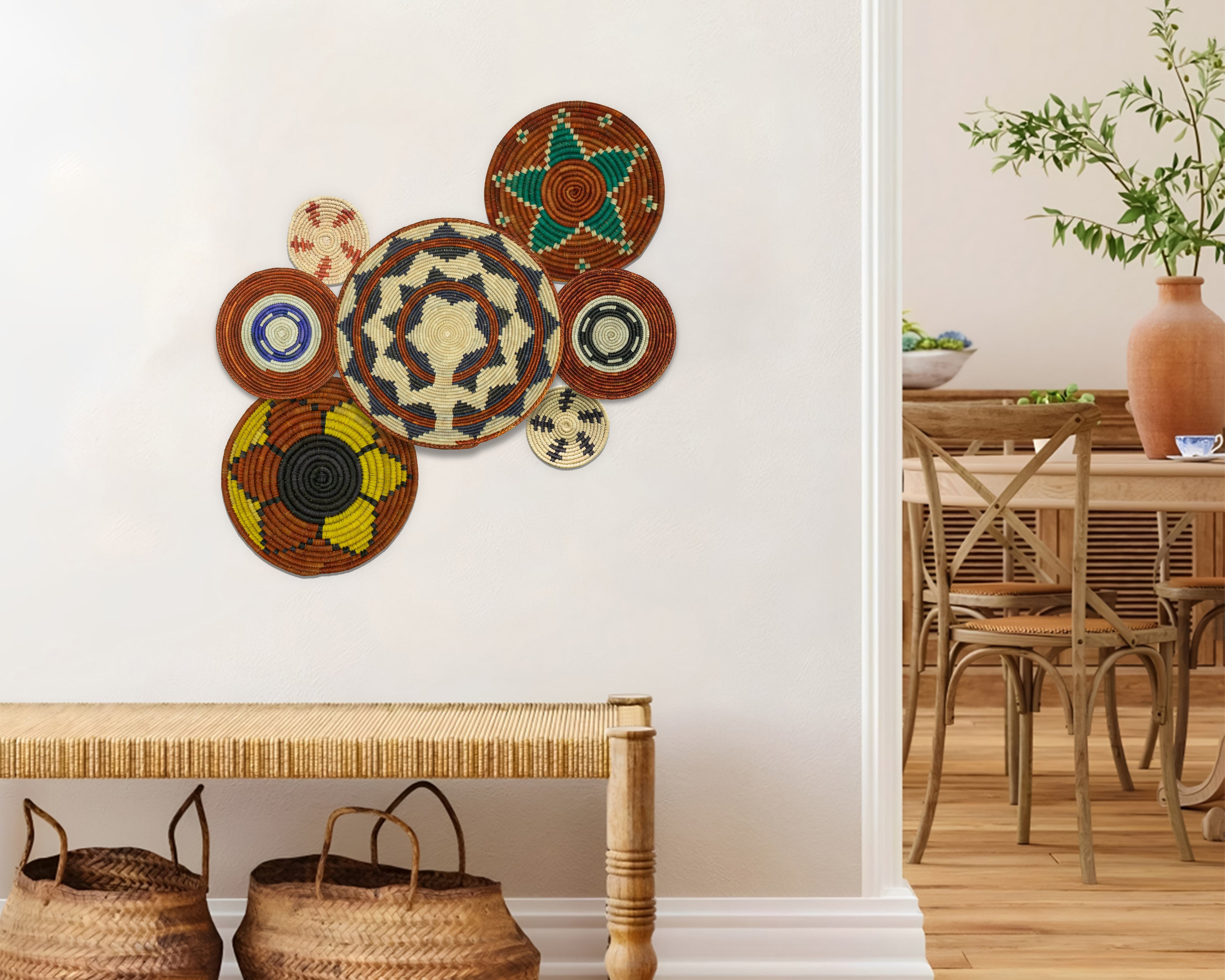 Set of 7 Handwoven wall baskets Set 307-7-N