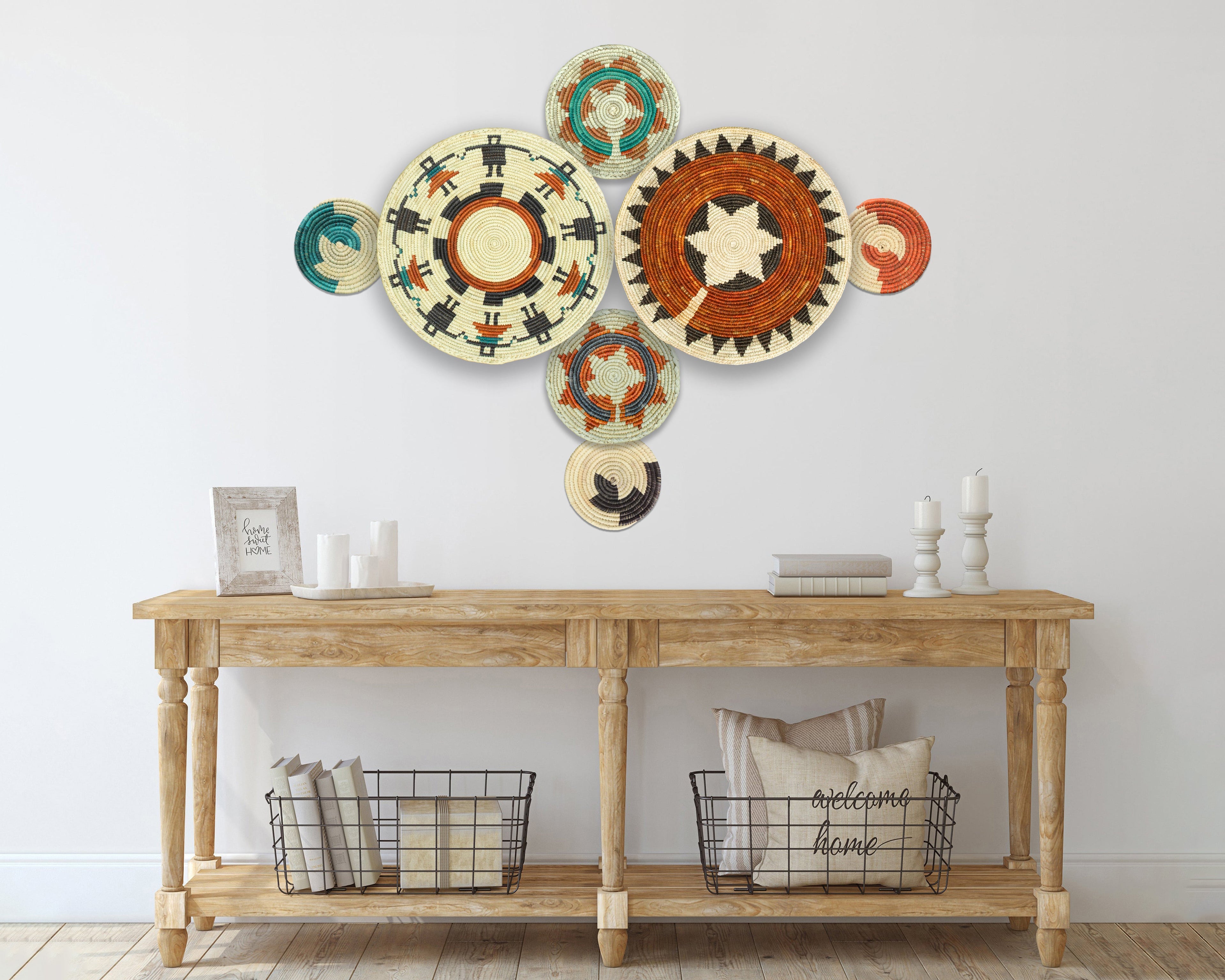 Set of 7 Handwoven wall baskets Set 301-7-N