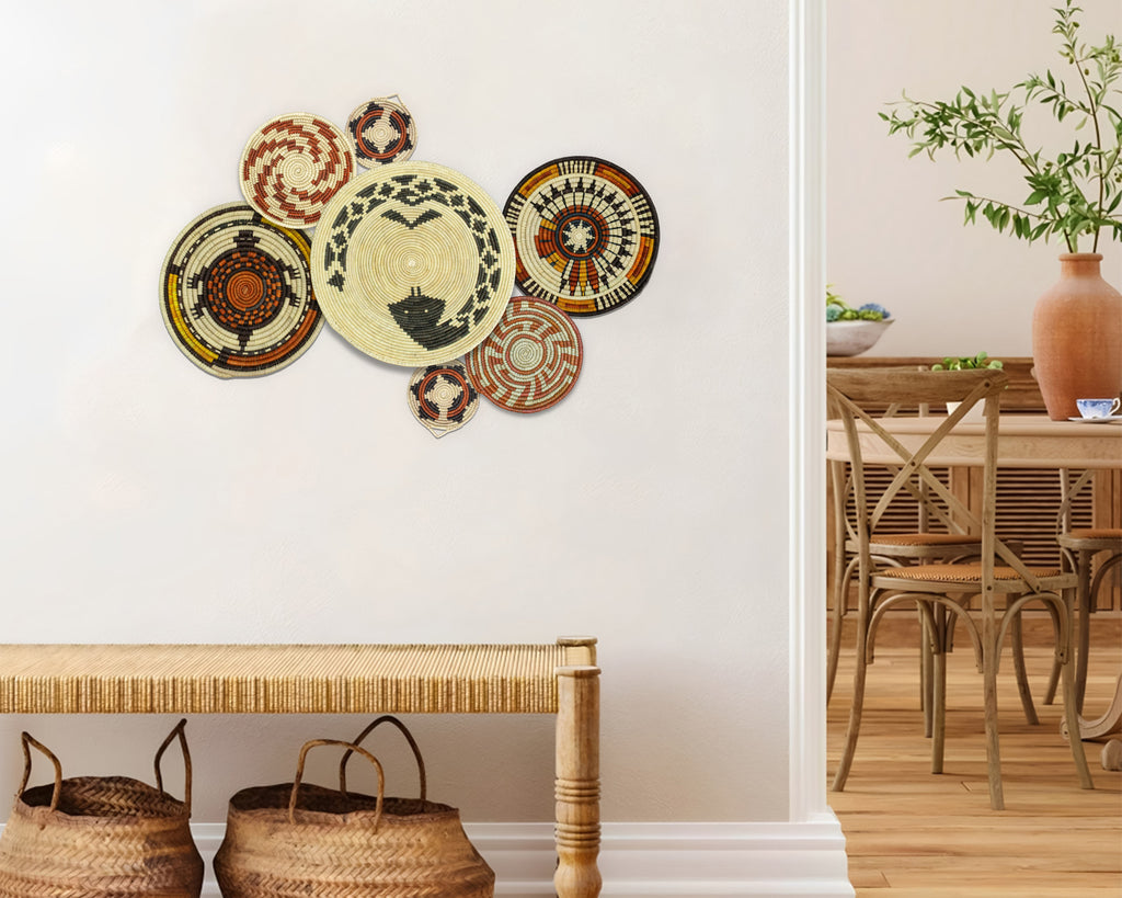 Set of 7 Handwoven wall baskets Set 305-7-N