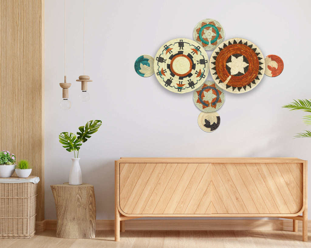 Set of 7 Handwoven wall baskets Set 301-7-N