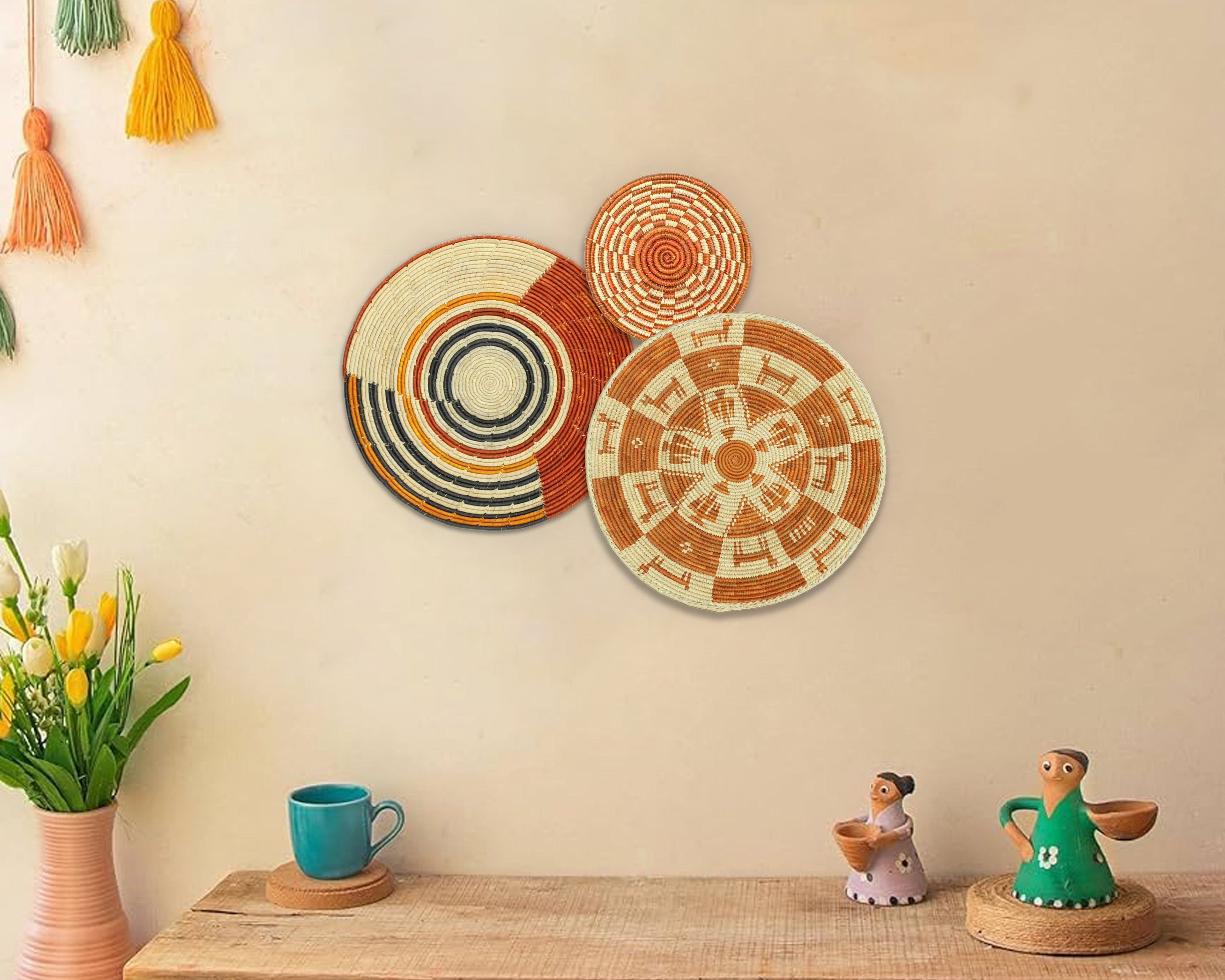 Set of 3 Handwoven wall baskets SET-208-3 N