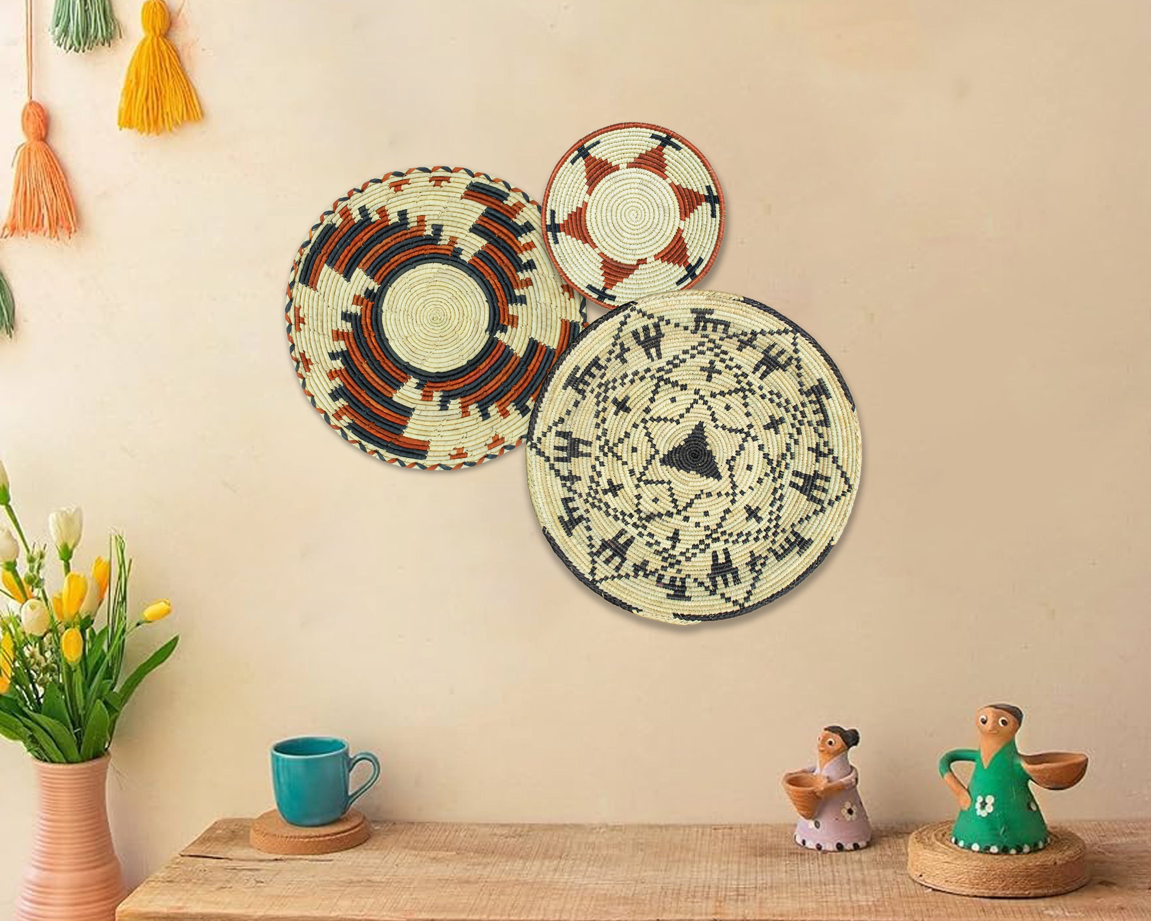 Set of 3 Handwoven wall baskets SET-212-3 N