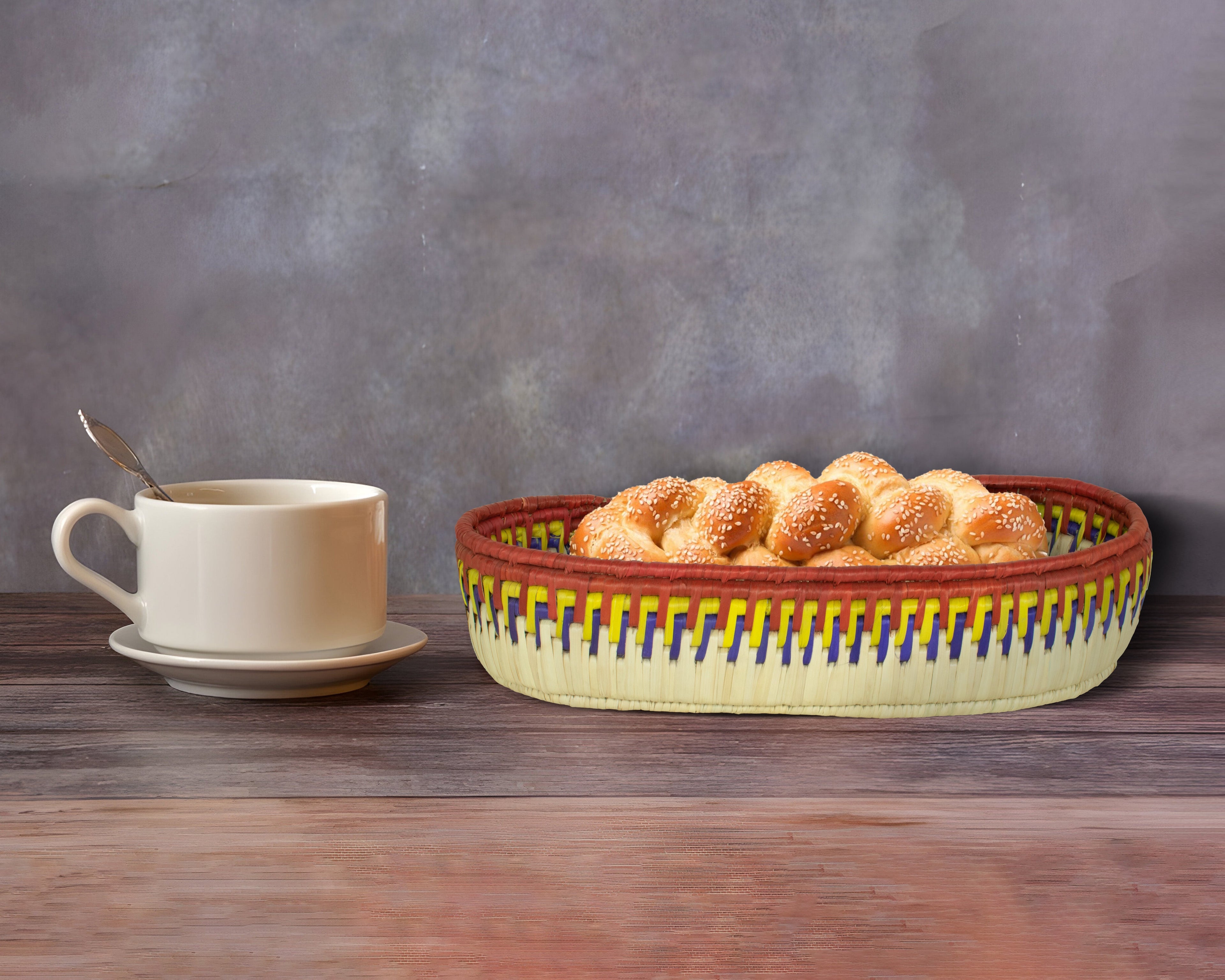 Brown & Natural Woven Oval Bread Tray OT-1006-L