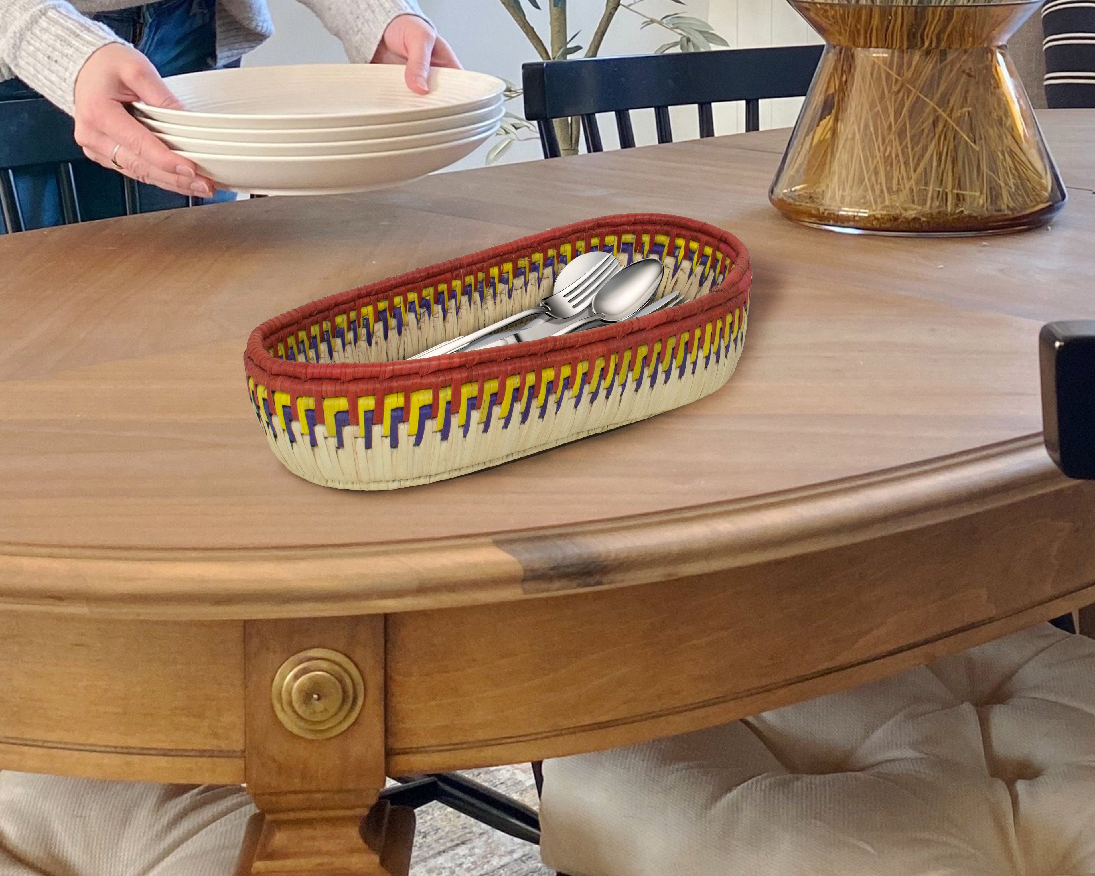 Brown & Natural Woven Oval Bread Tray OT-1006-L