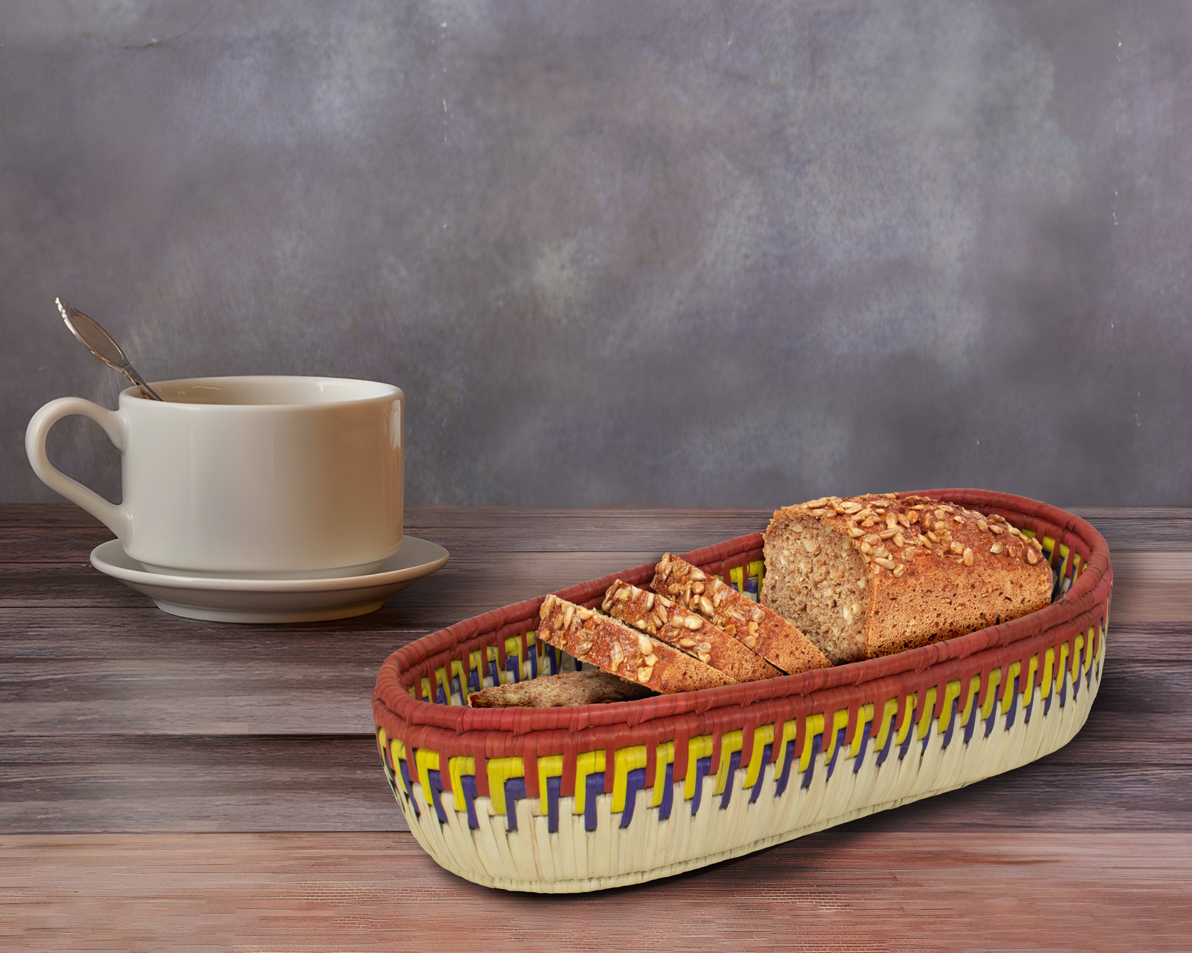 Brown & Natural Woven Oval Bread Tray OT-1006-L