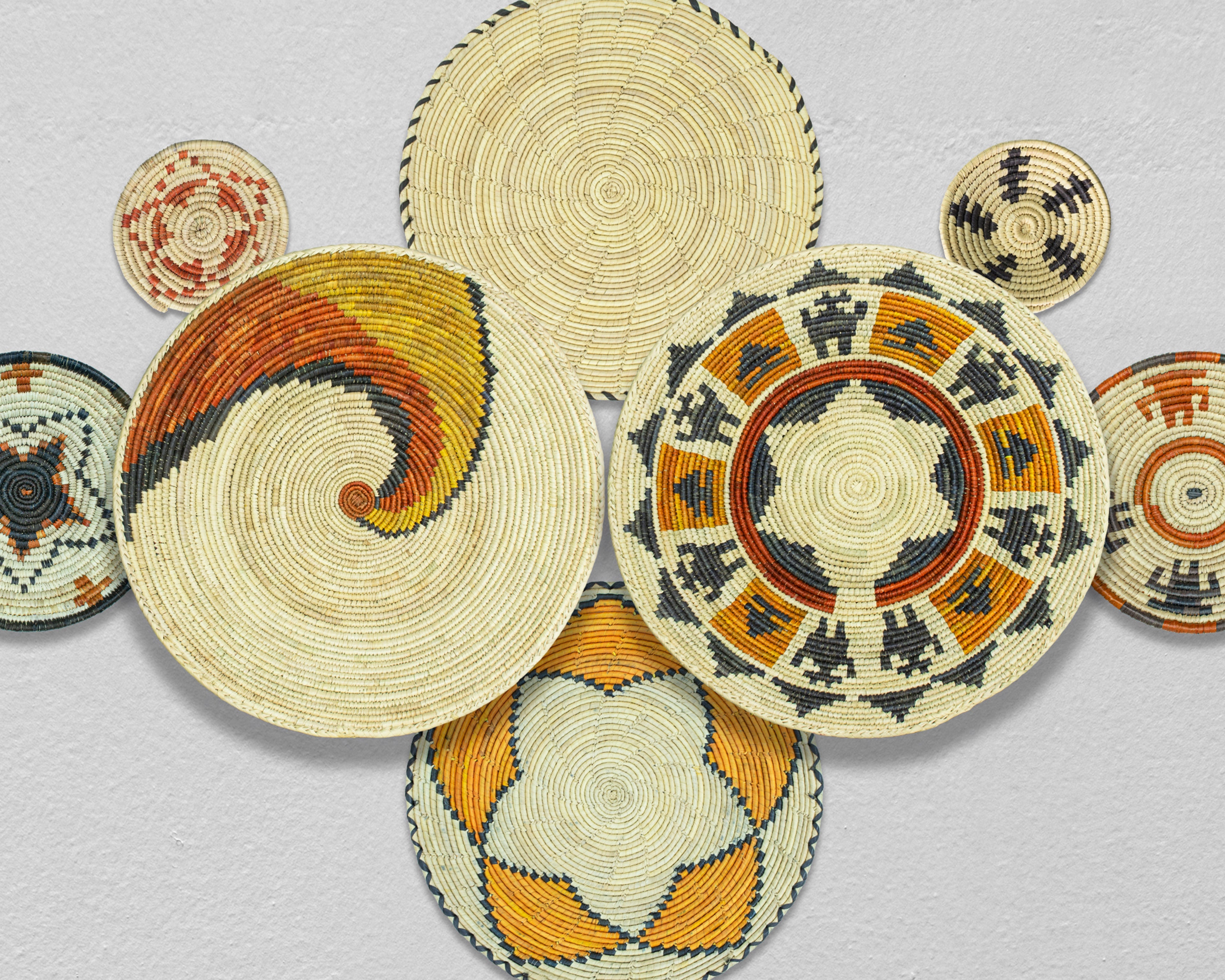 Set of 8 Handwoven wall baskets SET-250-8 N