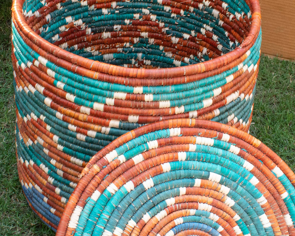 Waves Orange & Turquoise Large Storage Laundry Basket BL-1214-16