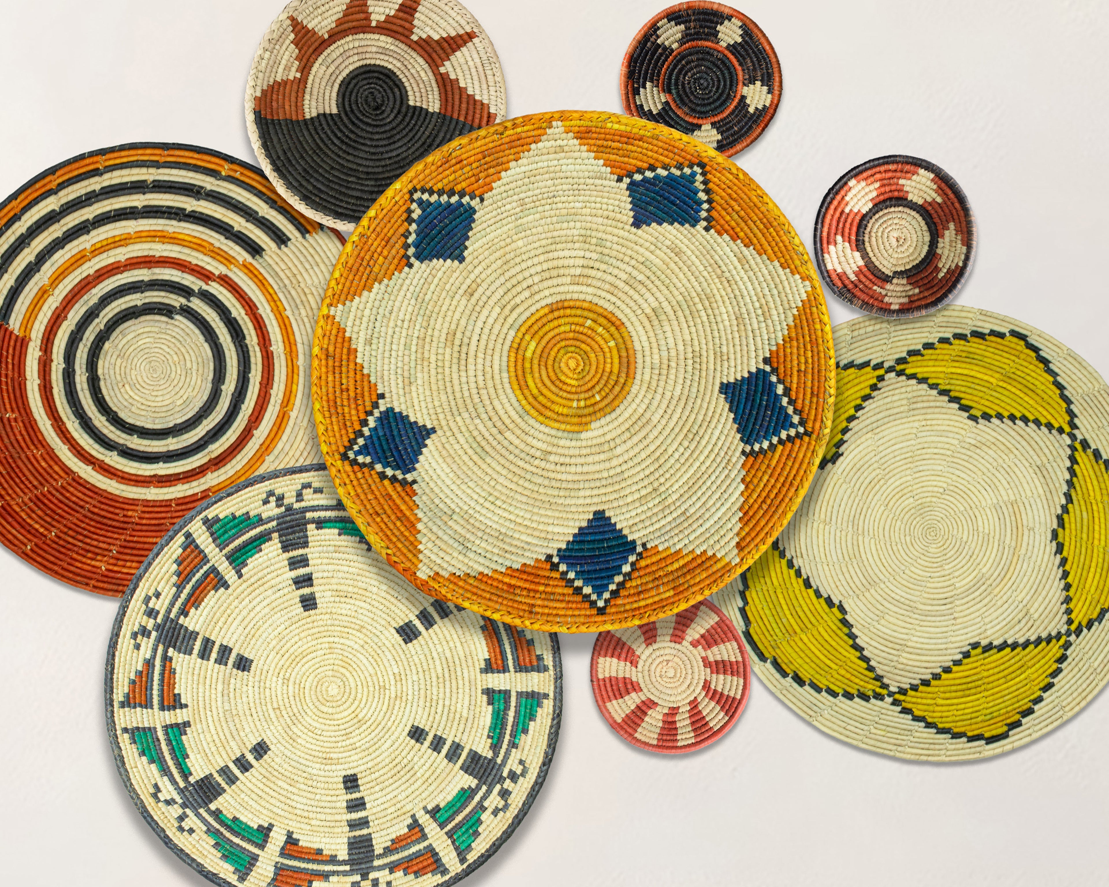 Set of 8 Handwoven wall baskets SET-334-8 N