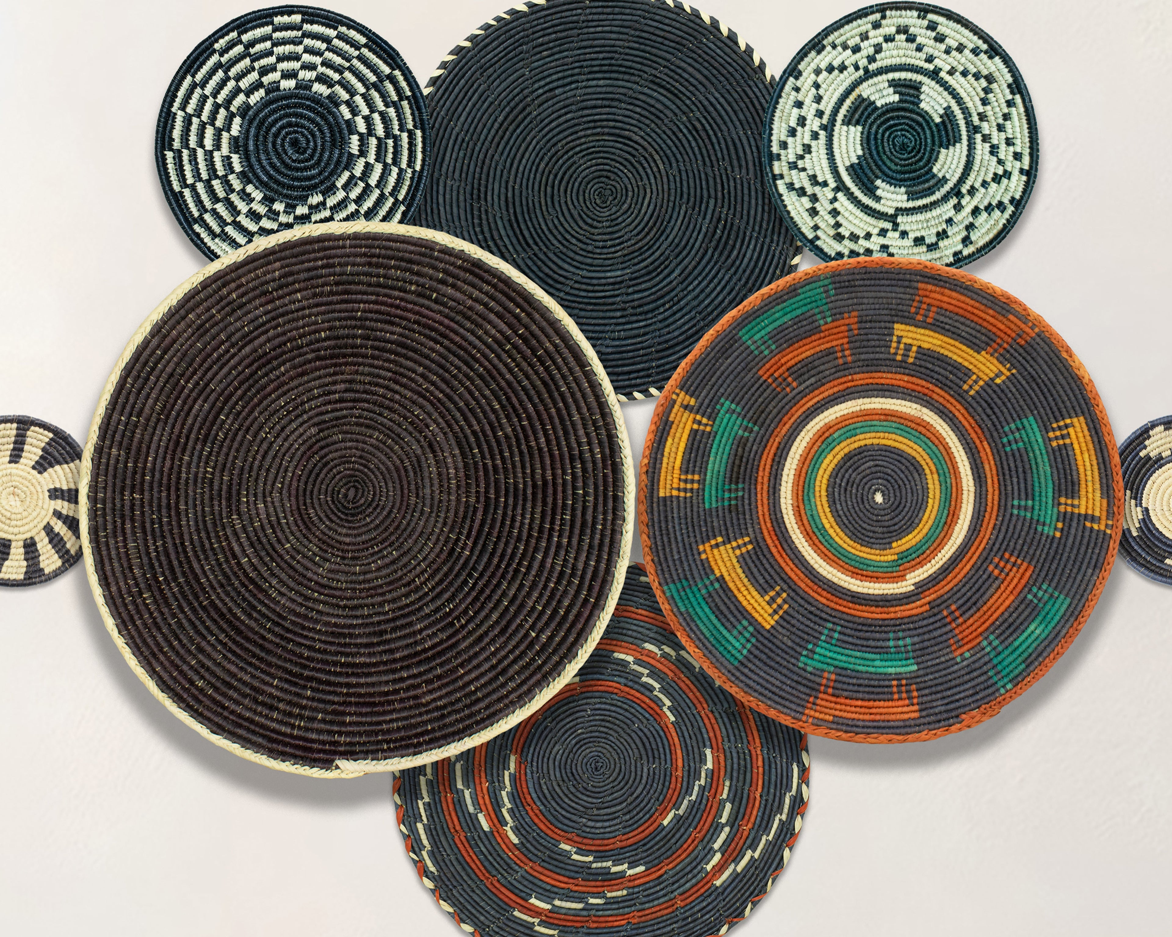 Set of 8 Handwoven wall baskets SET-357-8 N