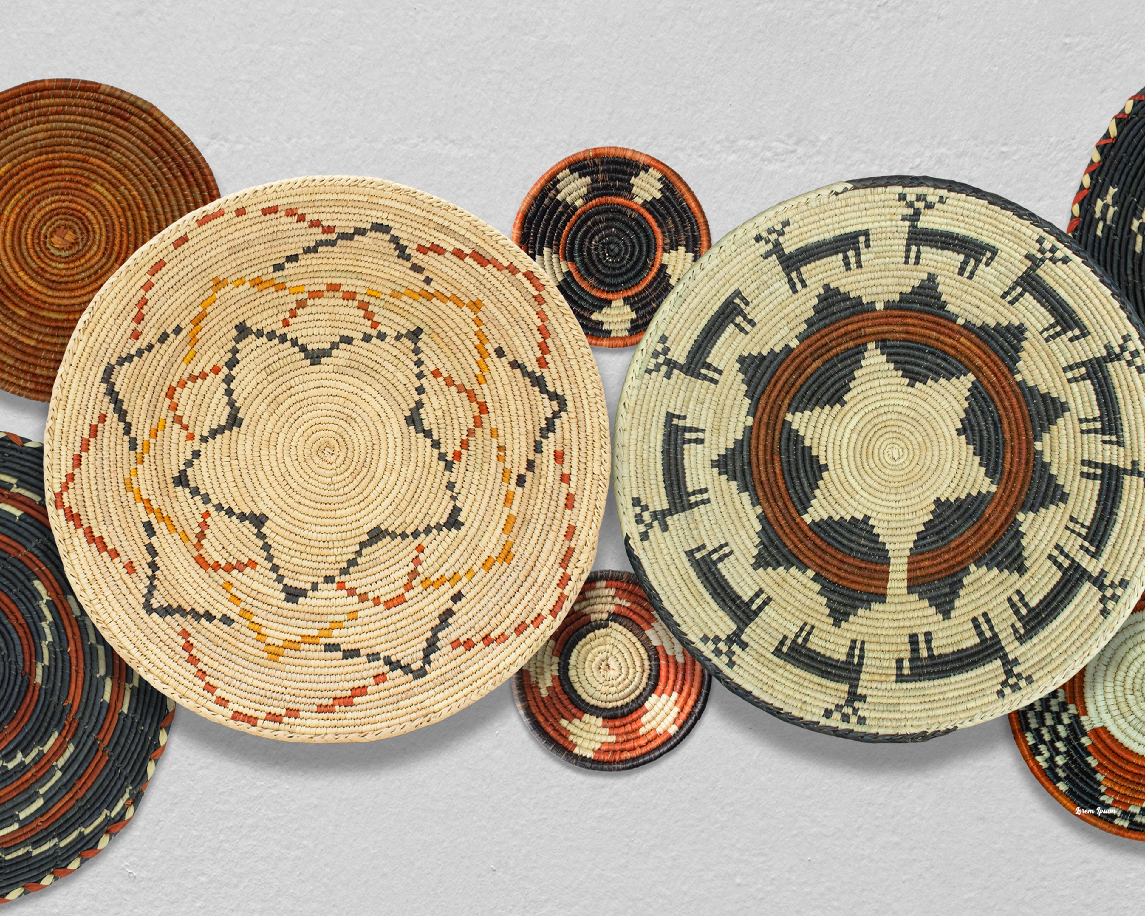 Set of 8 Handwoven wall baskets SET-251-8 N