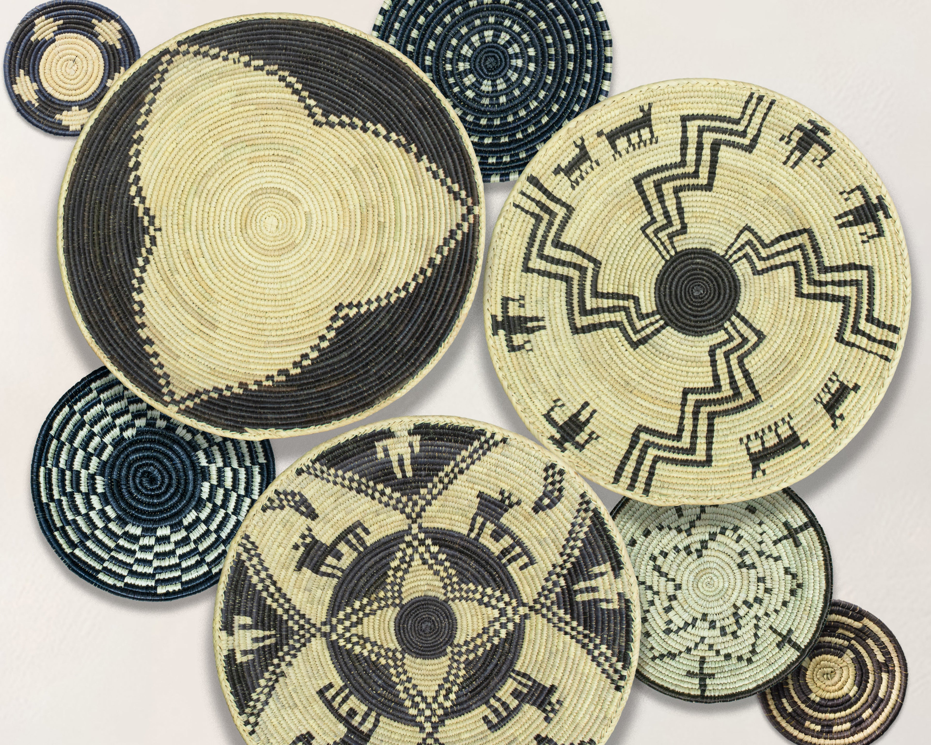 Set of 8 Handwoven wall baskets SET-366-8 N