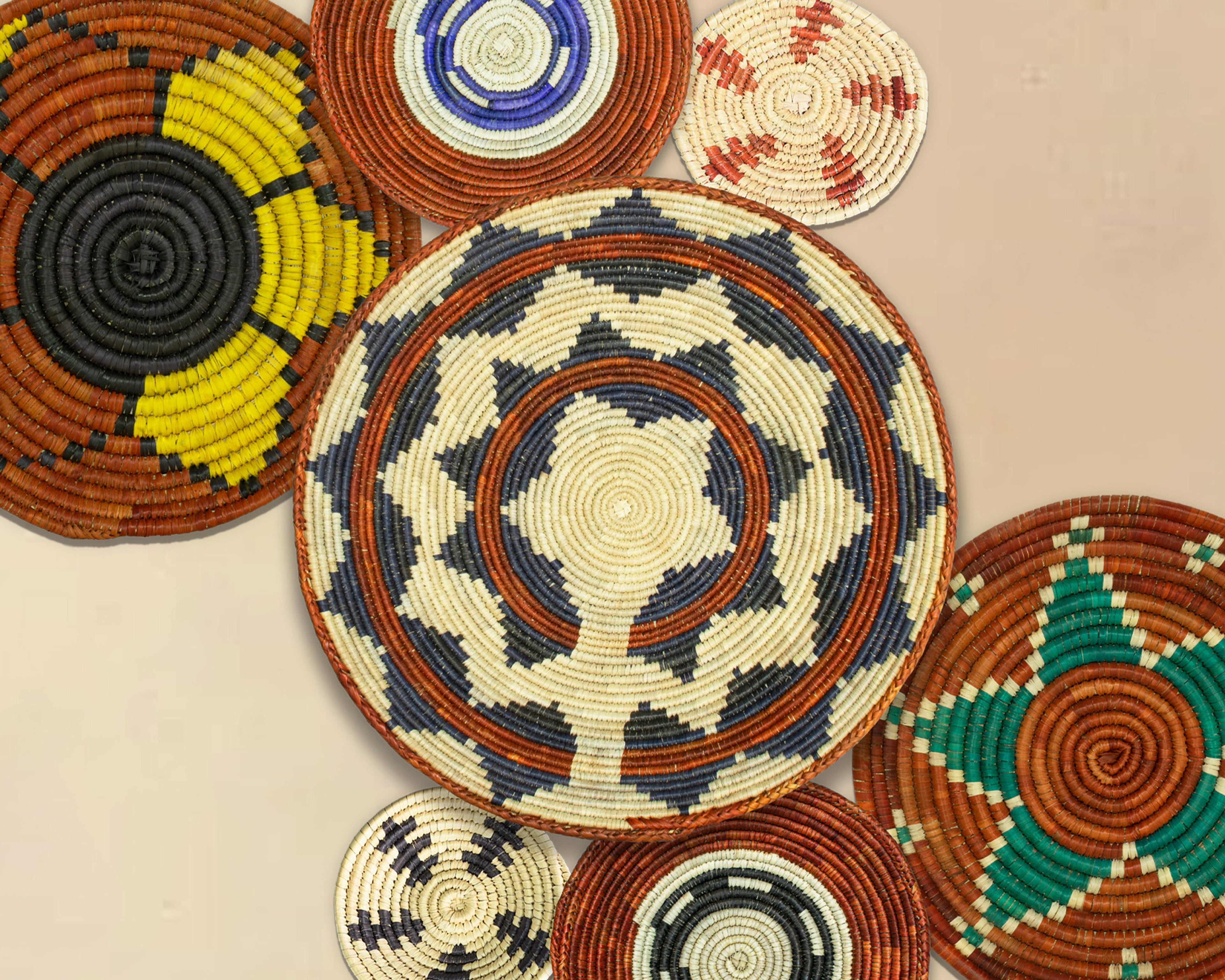 Set of 7 Handwoven wall baskets Set 307-7-N