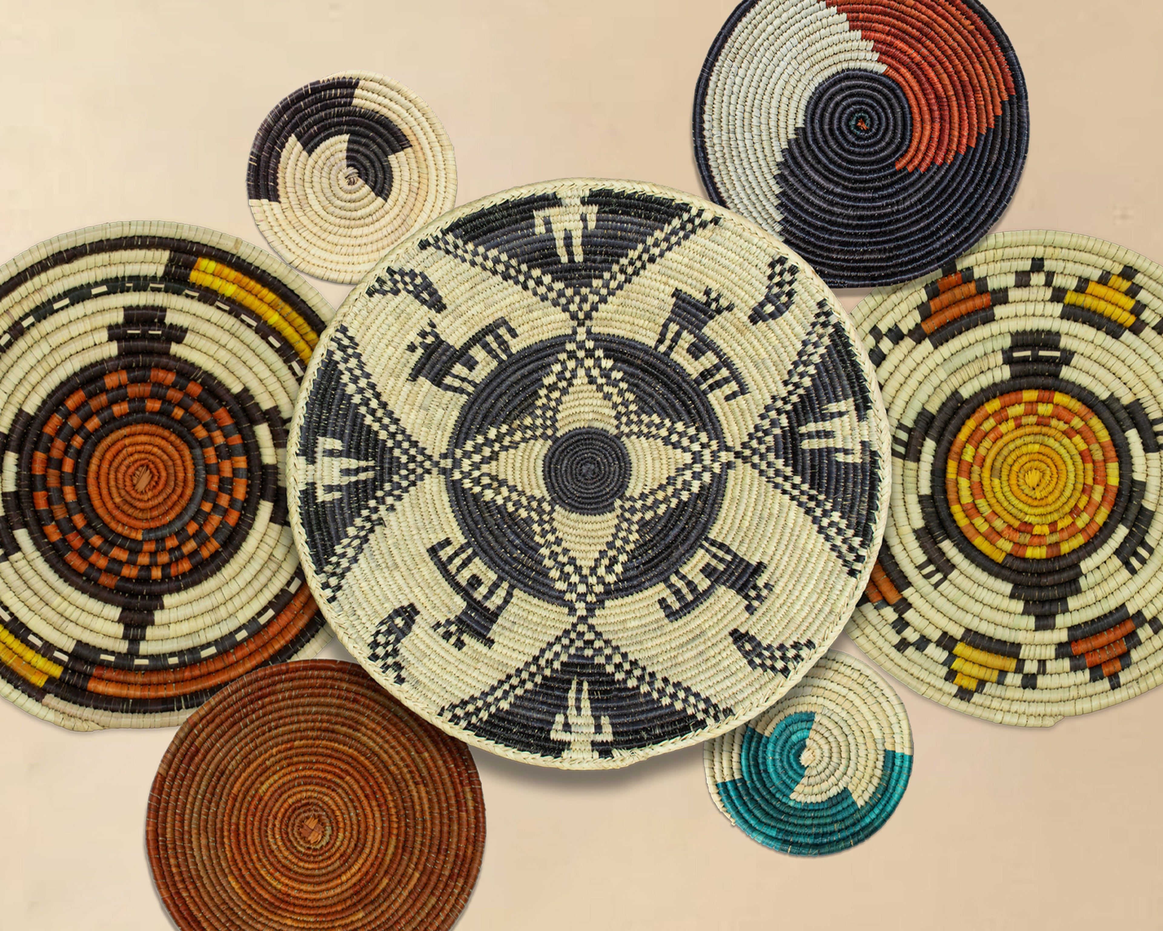 Set of 7 Handwoven wall baskets Set 304-7-N