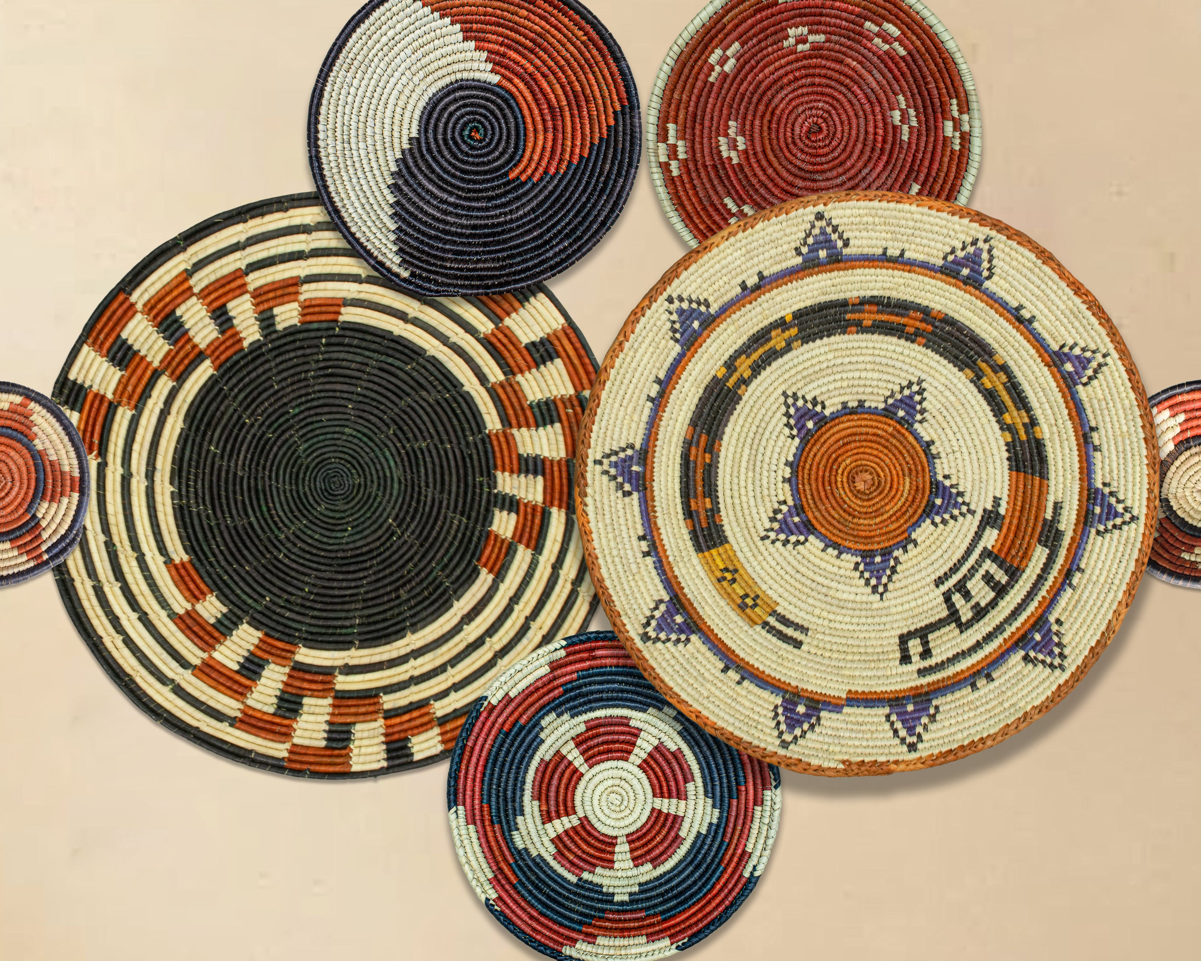 Set of 7 Handwoven wall baskets Set 323-7-N