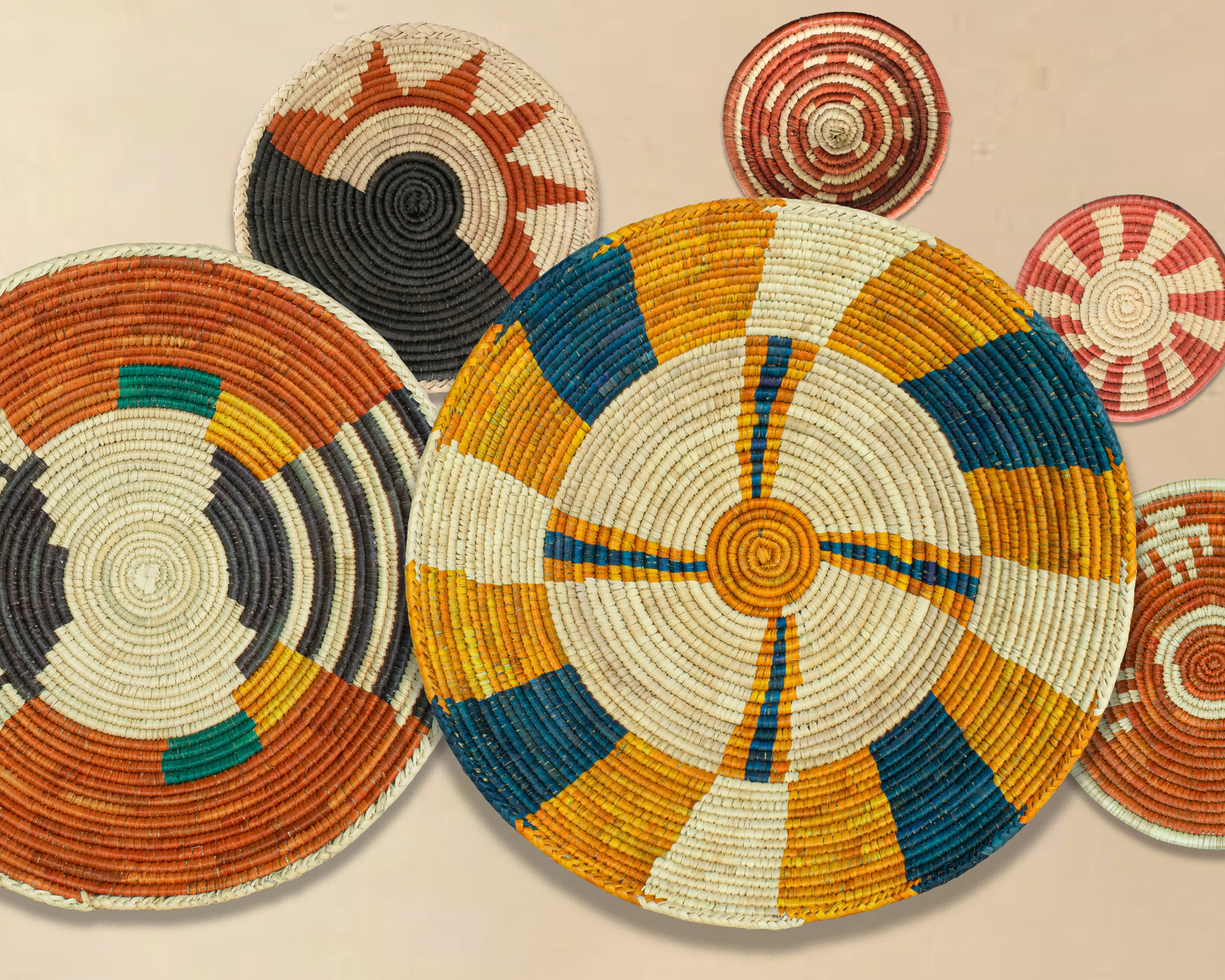 Set of 6 Handwoven wall baskets SET-378-6 N