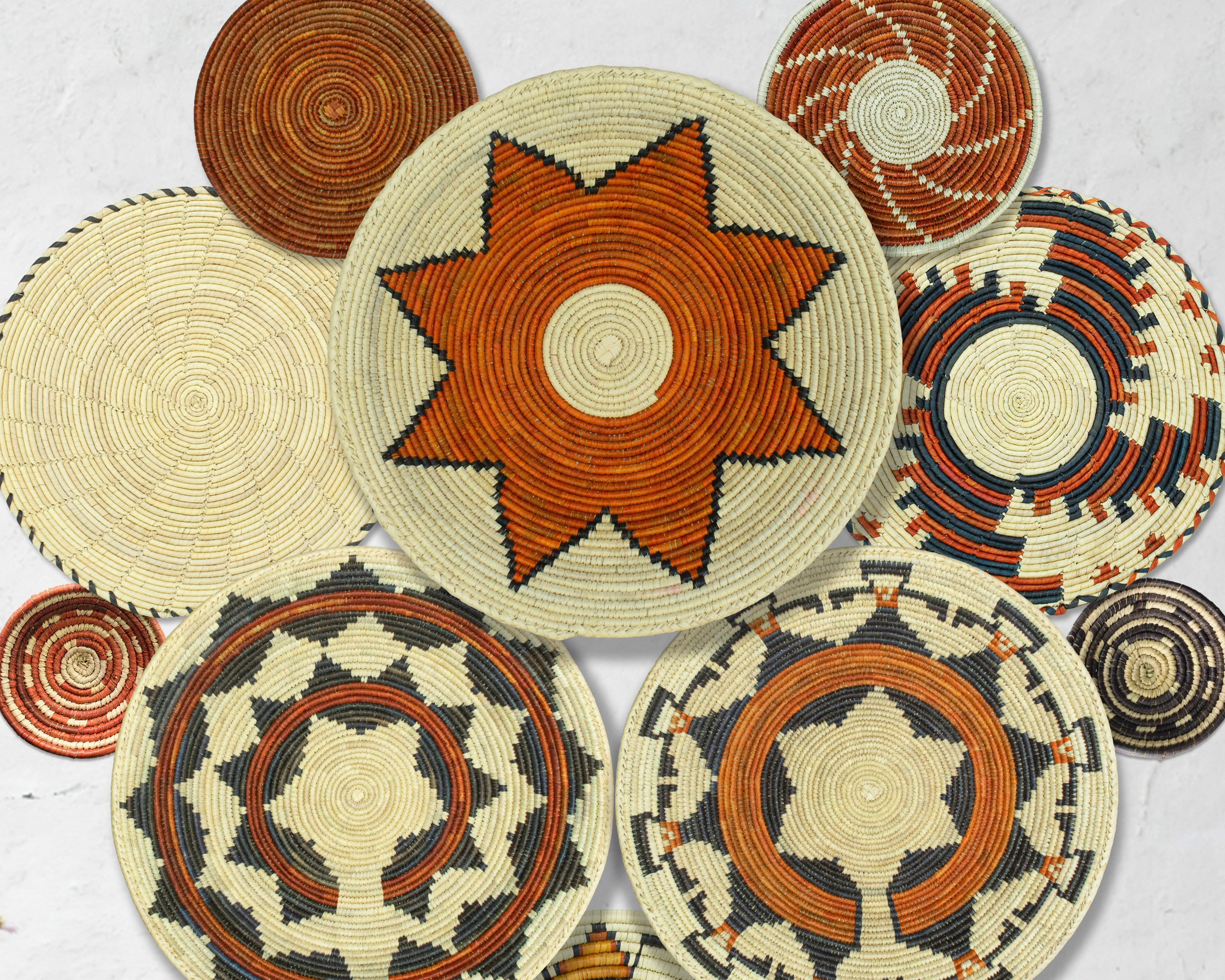 Set of 10 Handwoven wall baskets SET-400-10 N