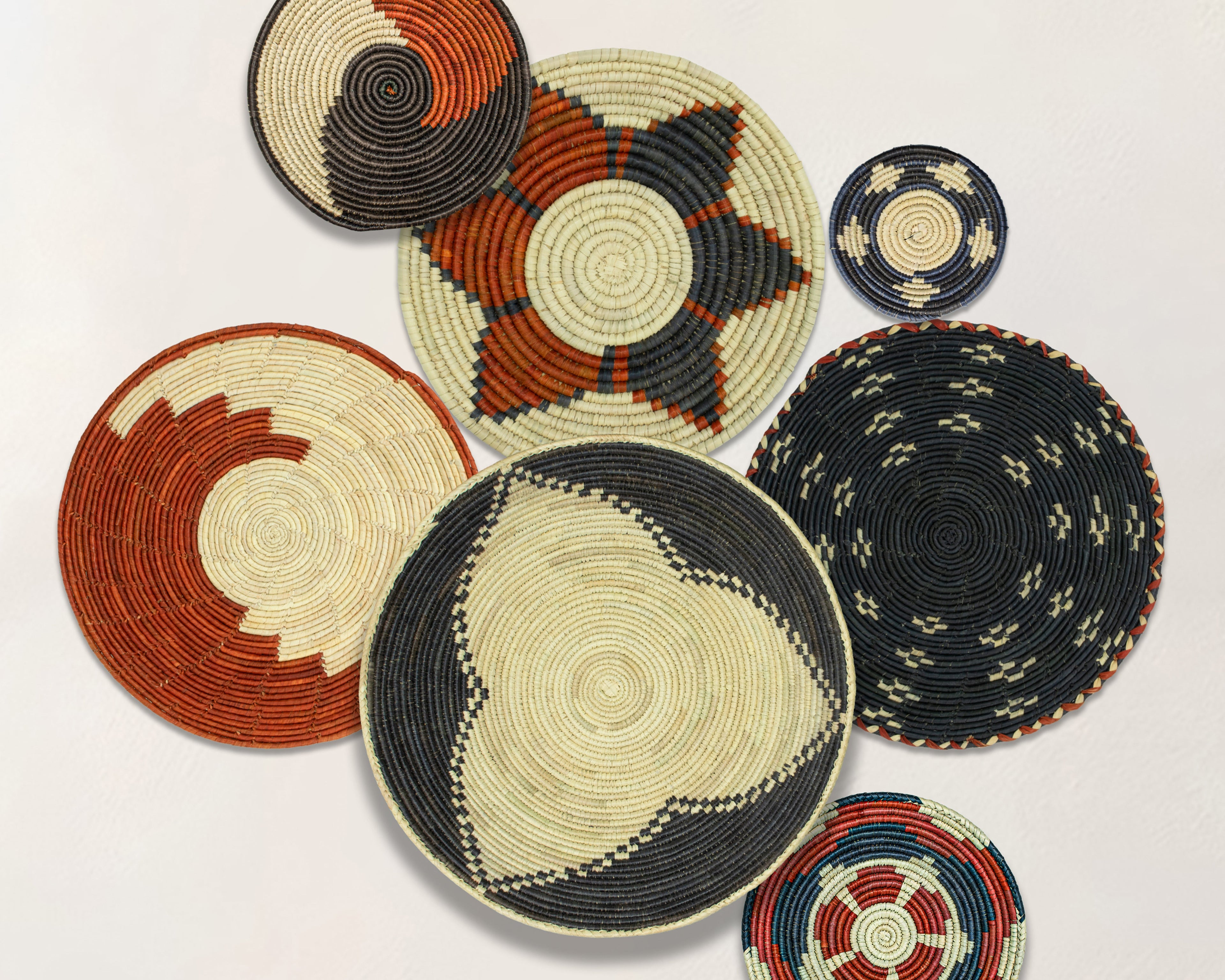 Set of 7 Handwoven wall baskets Set 319-7-N