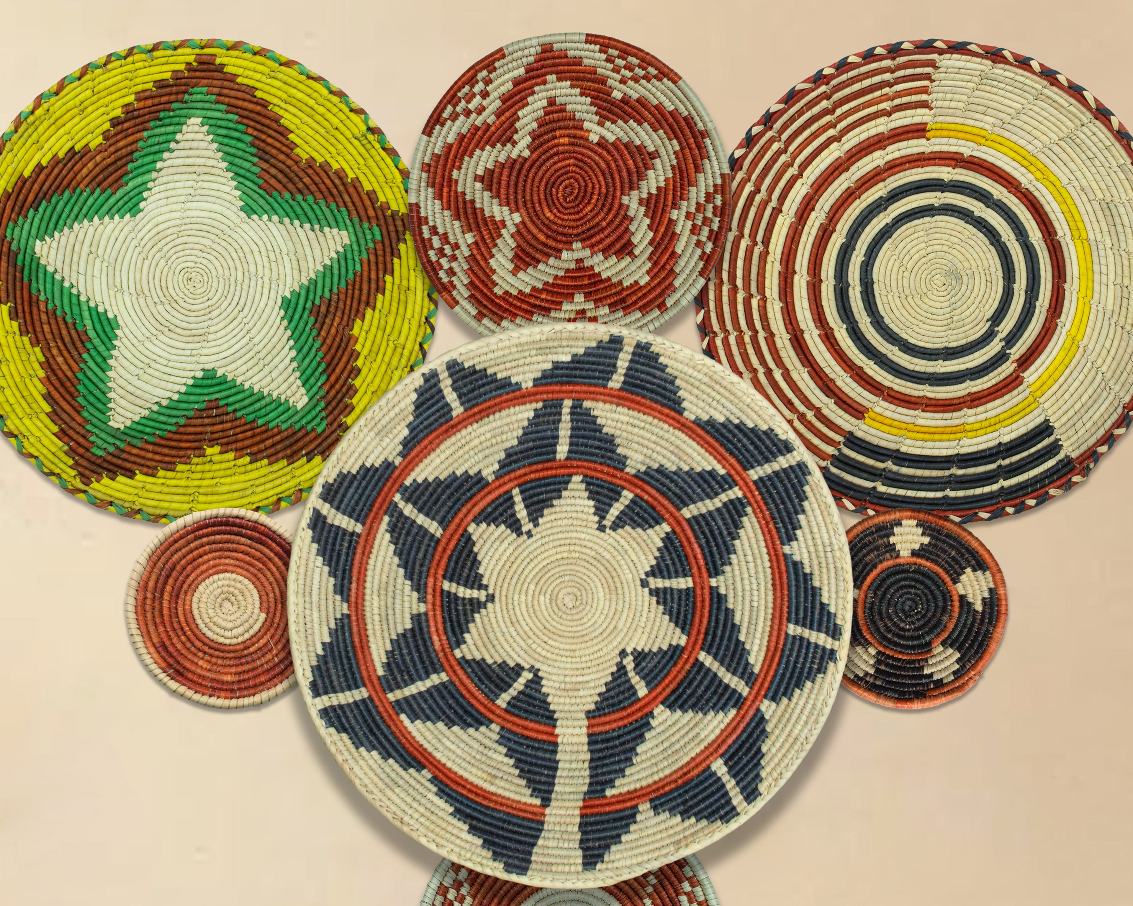 Set of 7 Handwoven wall baskets Set 321-7-N