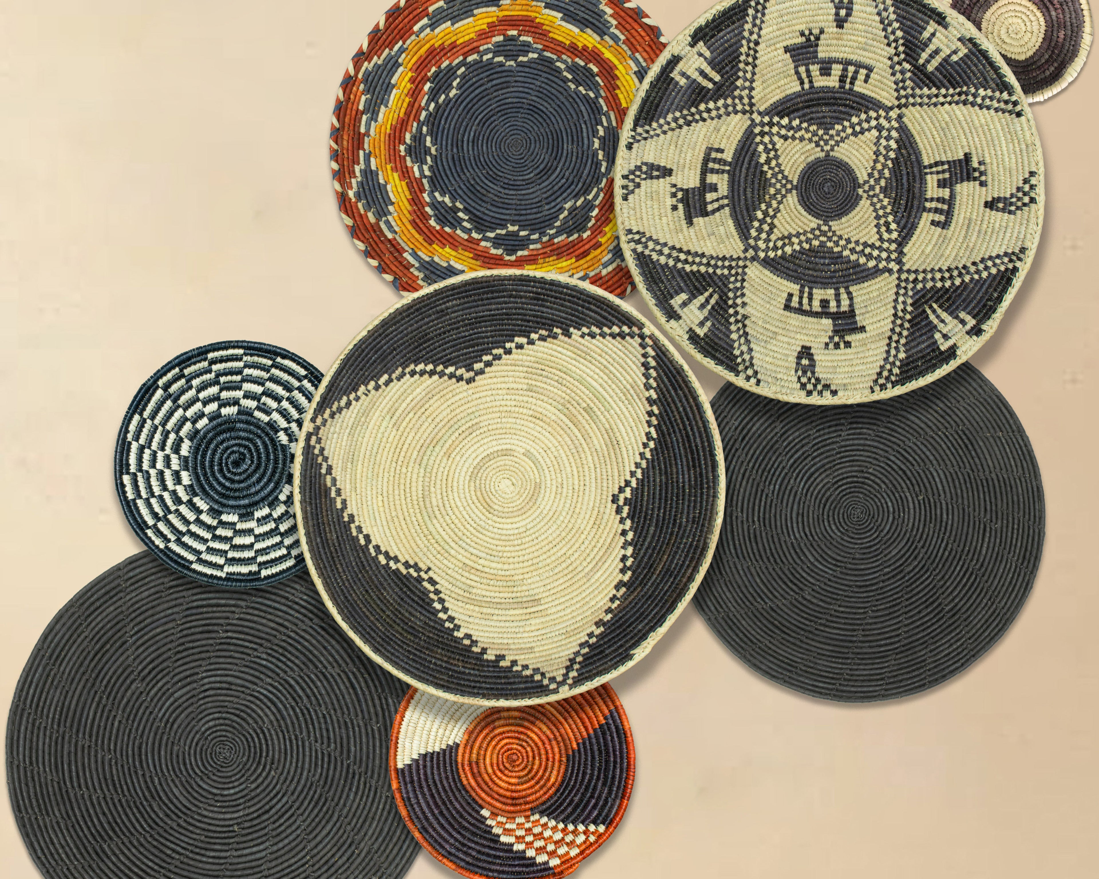 Set of 8 Handwoven wall baskets SET-349-8 N