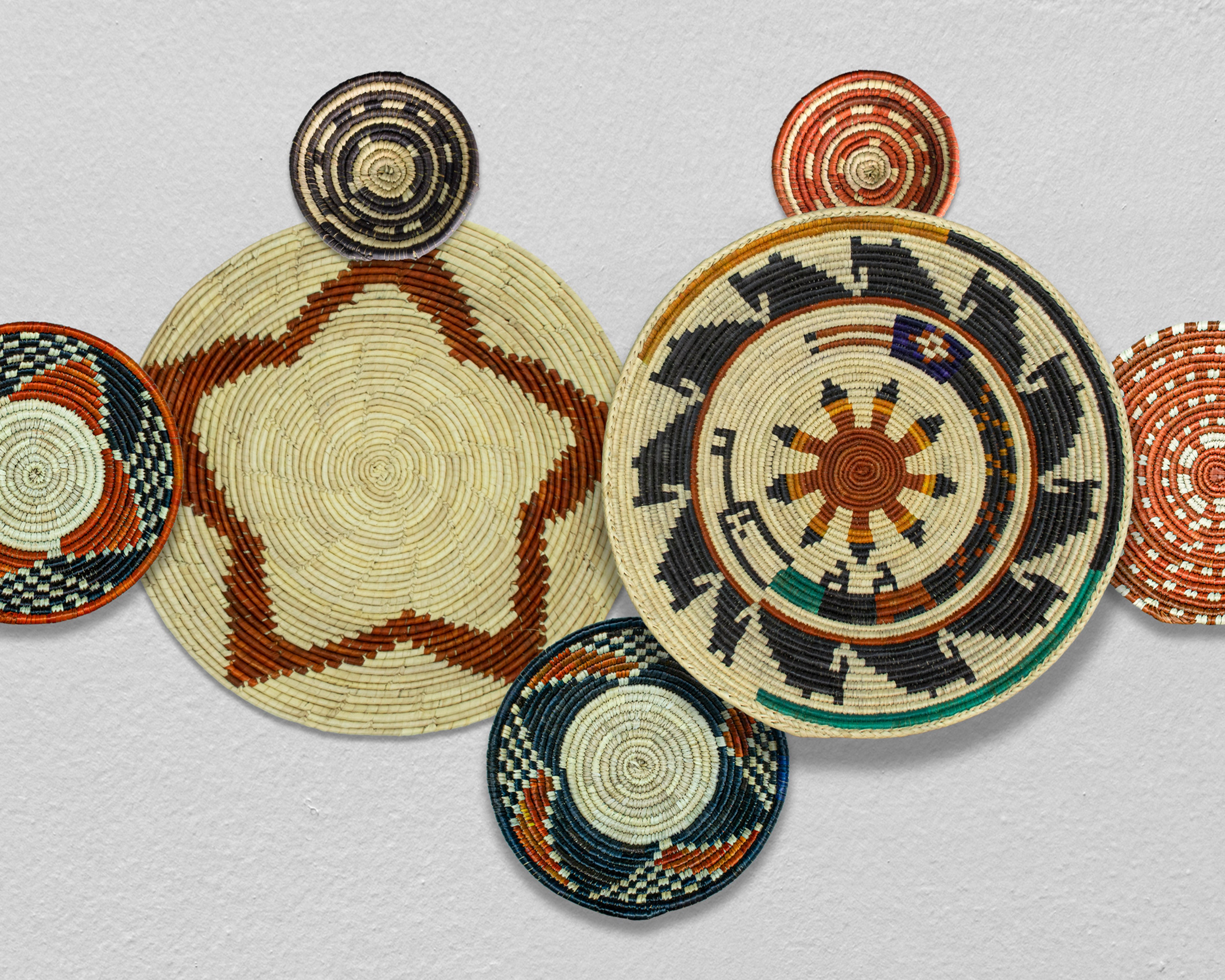 Set of 7 Handwoven wall baskets Set 324-7-N