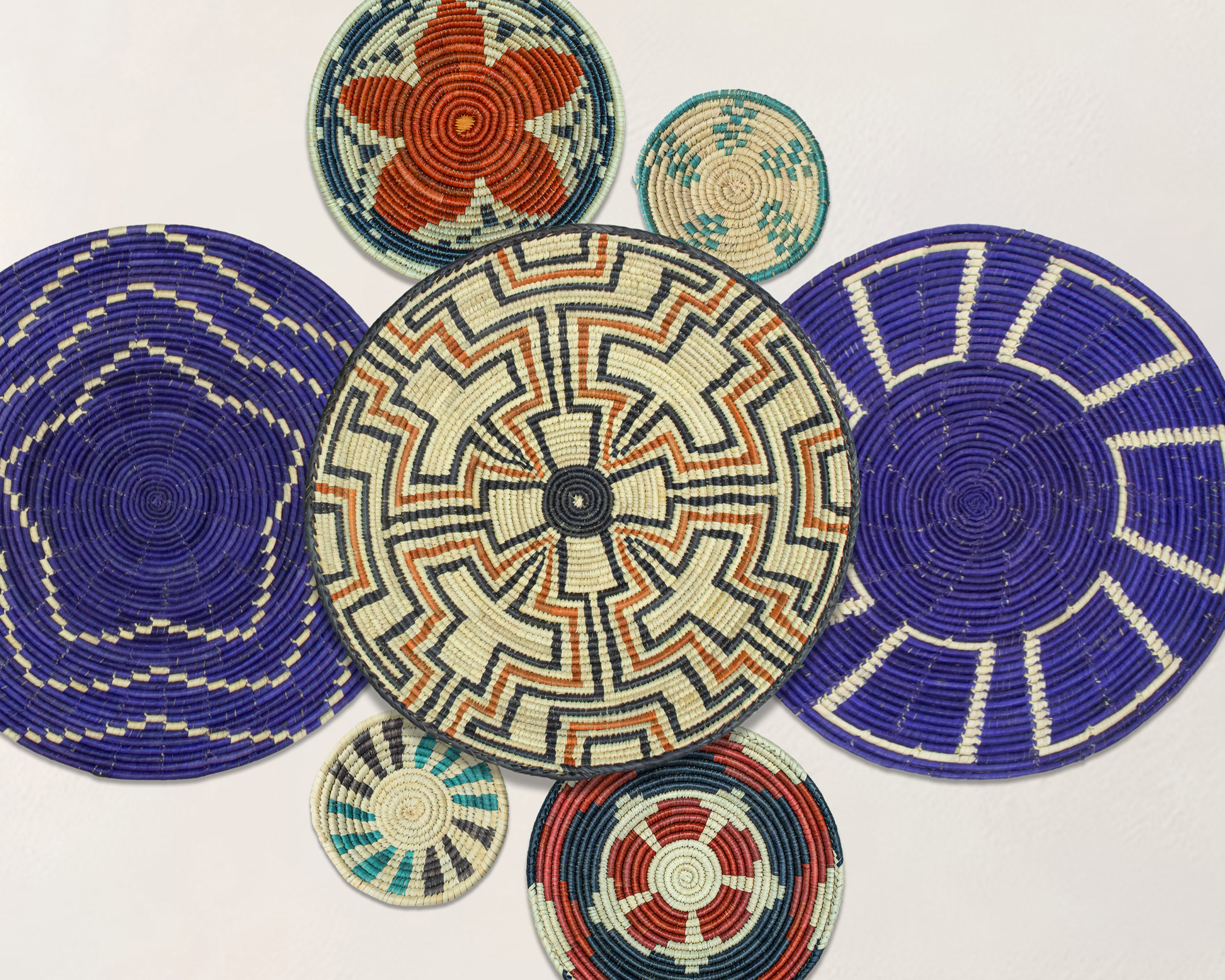 Set of 7 Handwoven wall baskets Set 310-7-N