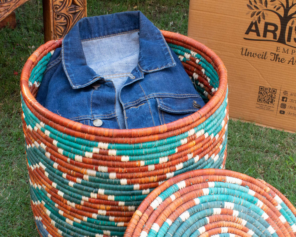 Waves Orange & Turquoise Large Storage Laundry Basket BL-1214-16