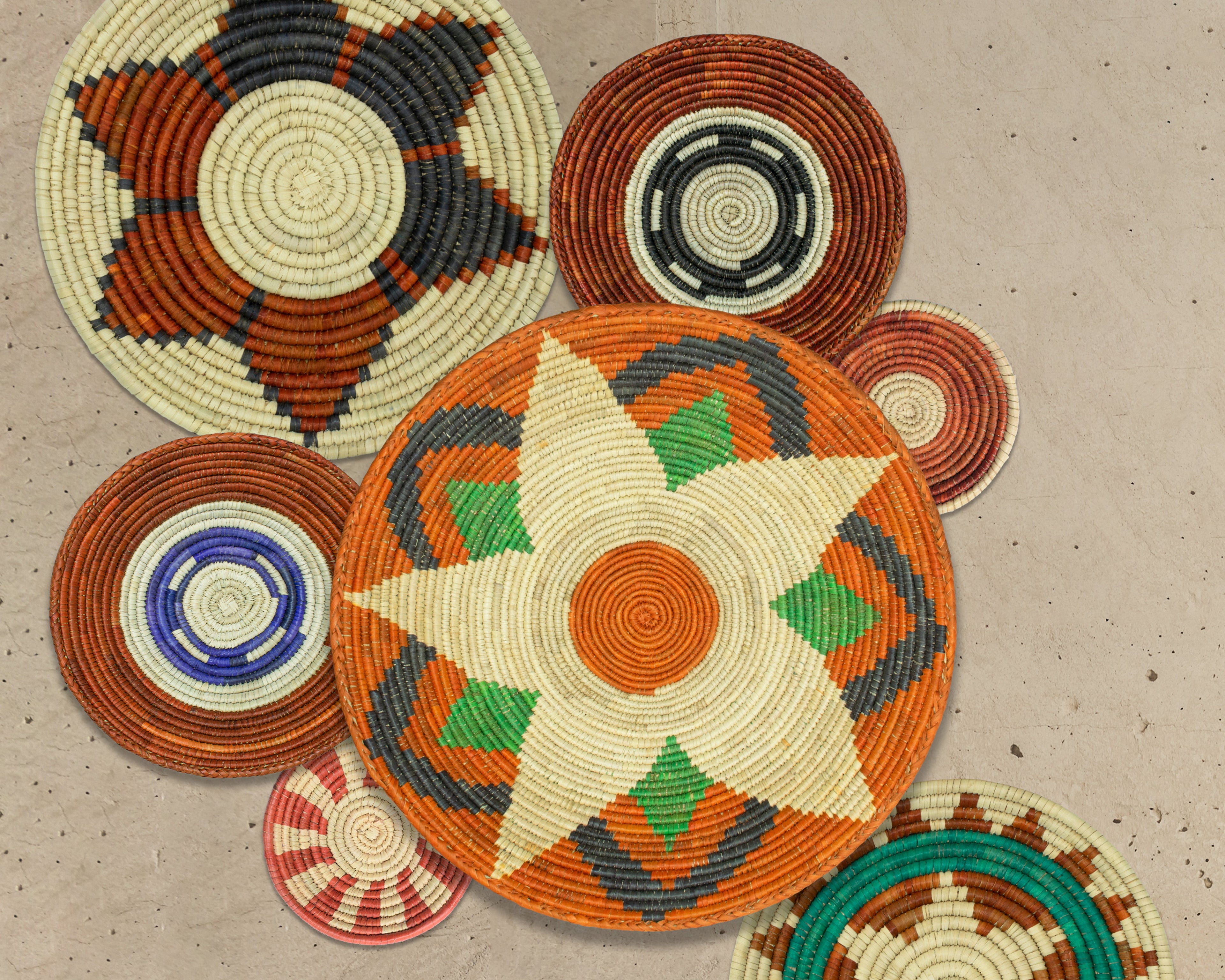 Set of 7 Handwoven wall baskets Set 311-7-N