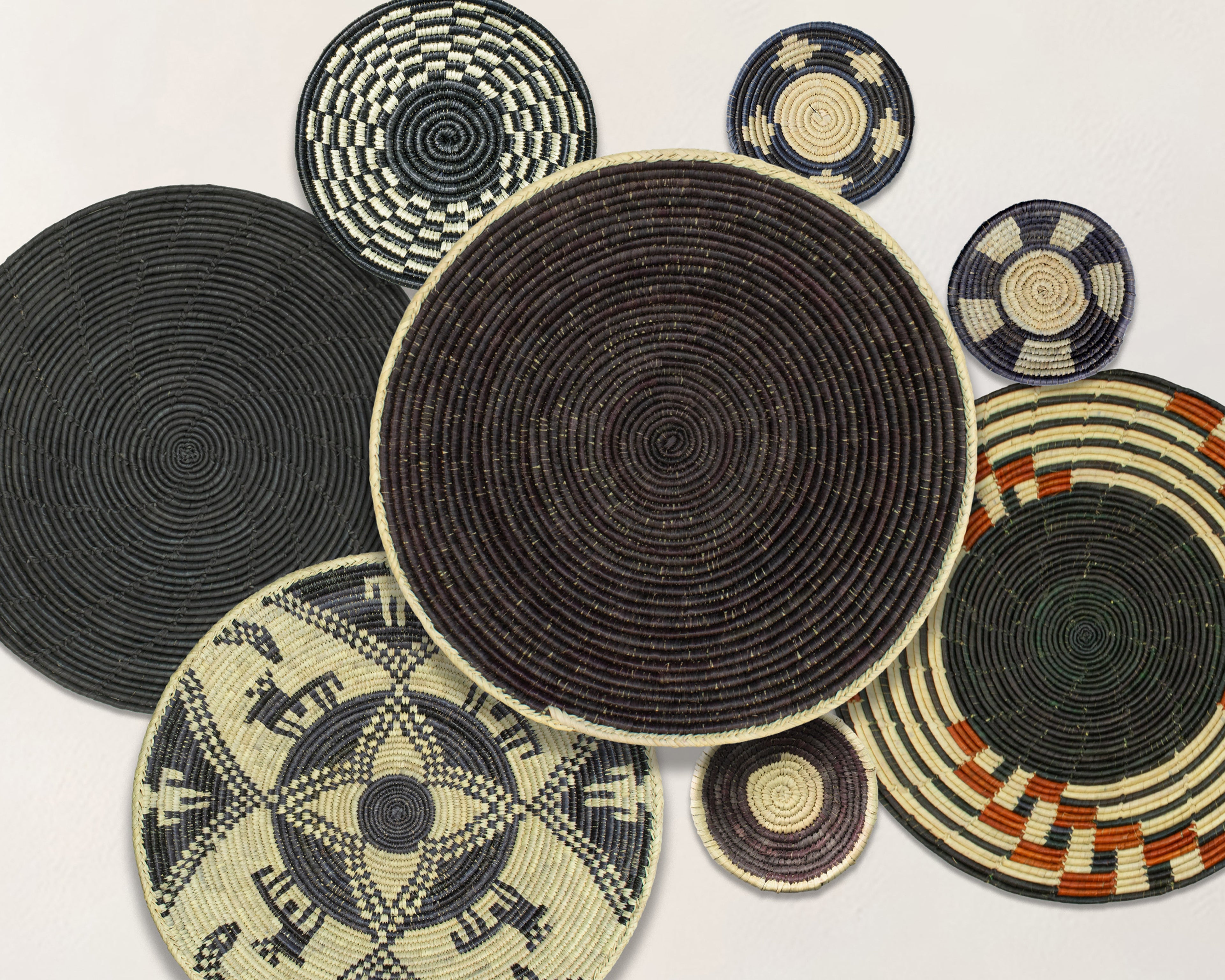 Set of 8 Handwoven wall baskets SET-336-8 N