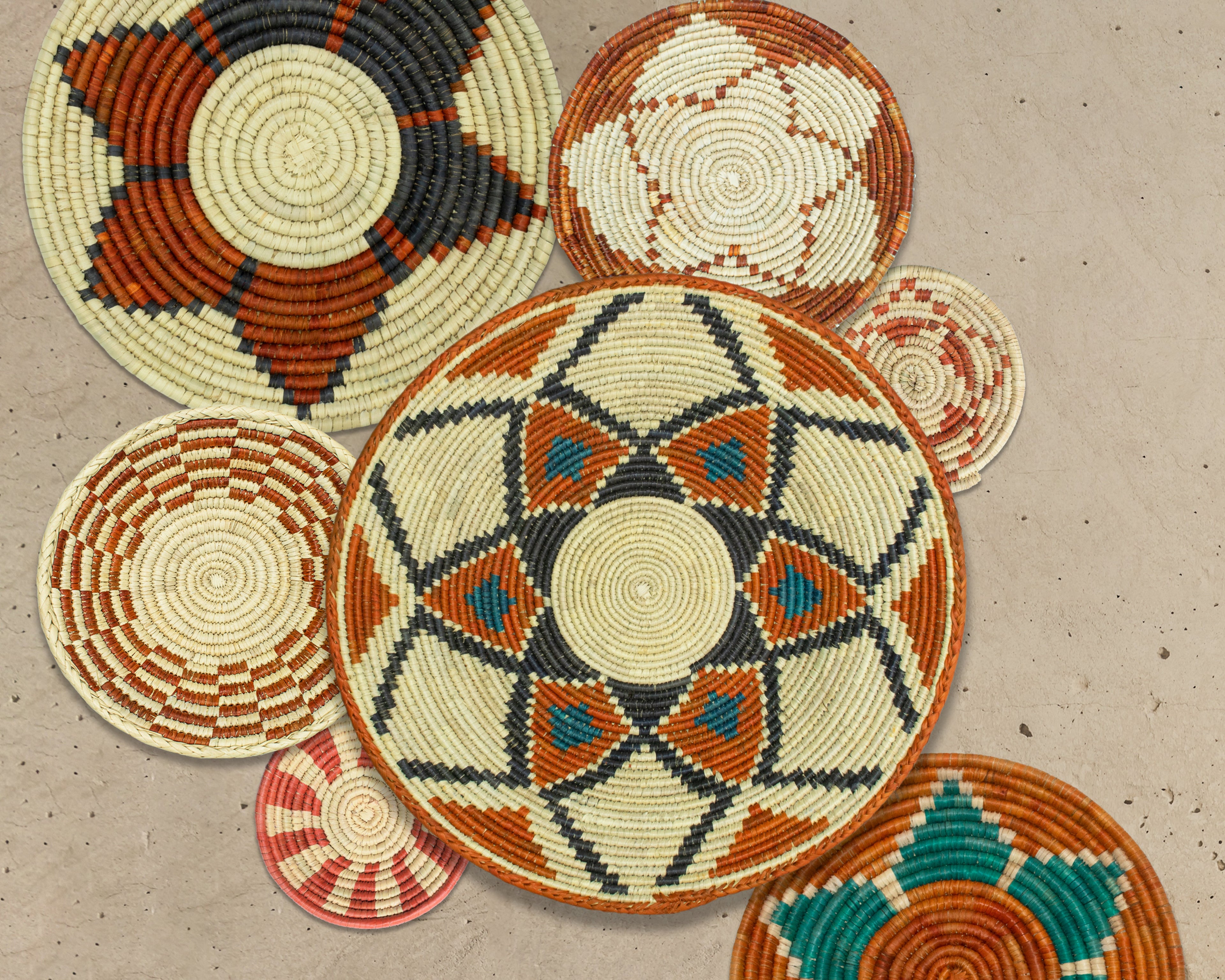 Set of 7 Handwoven wall baskets Set 313-7-N