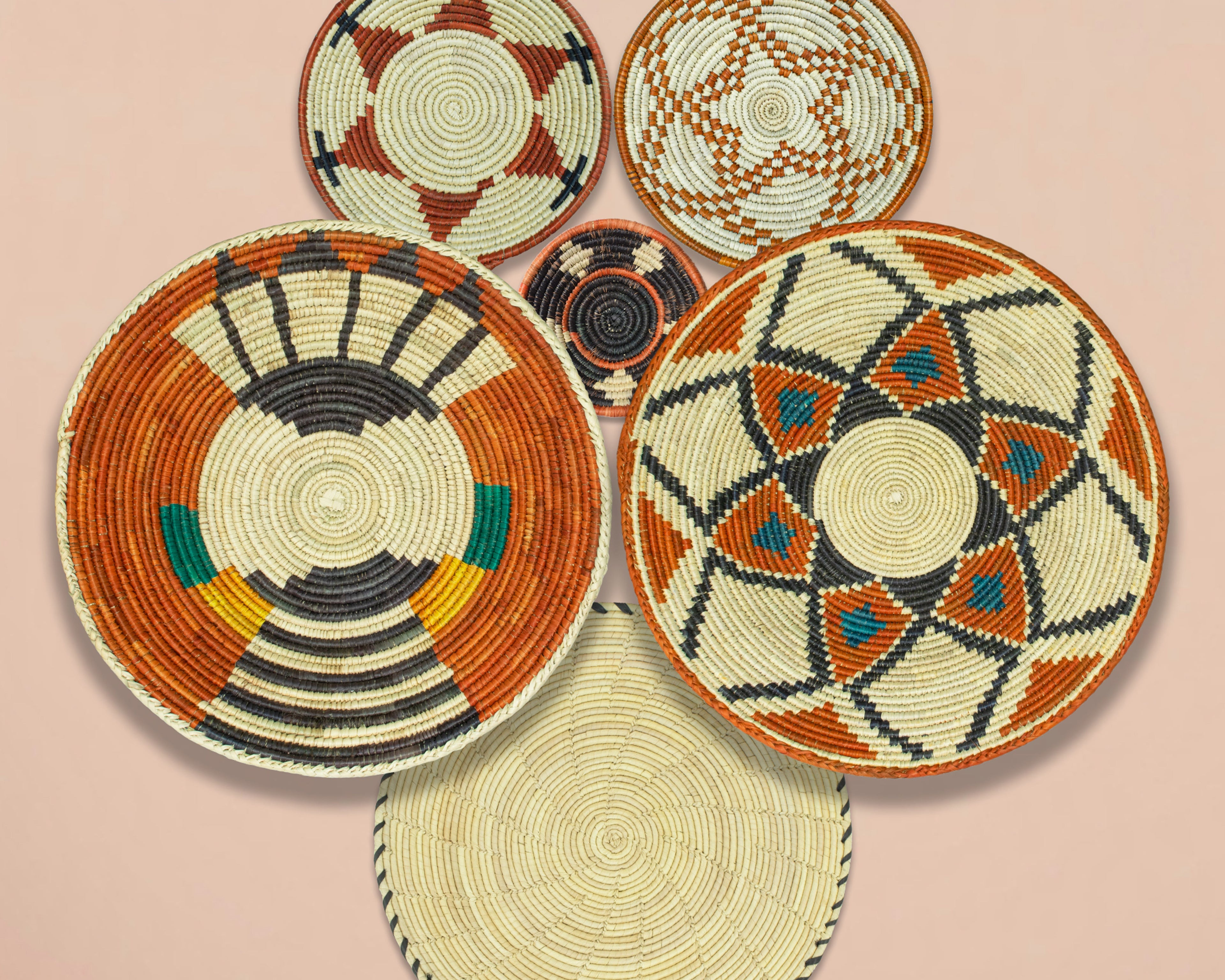 Set of 6 Handwoven wall baskets SET-398-6 N