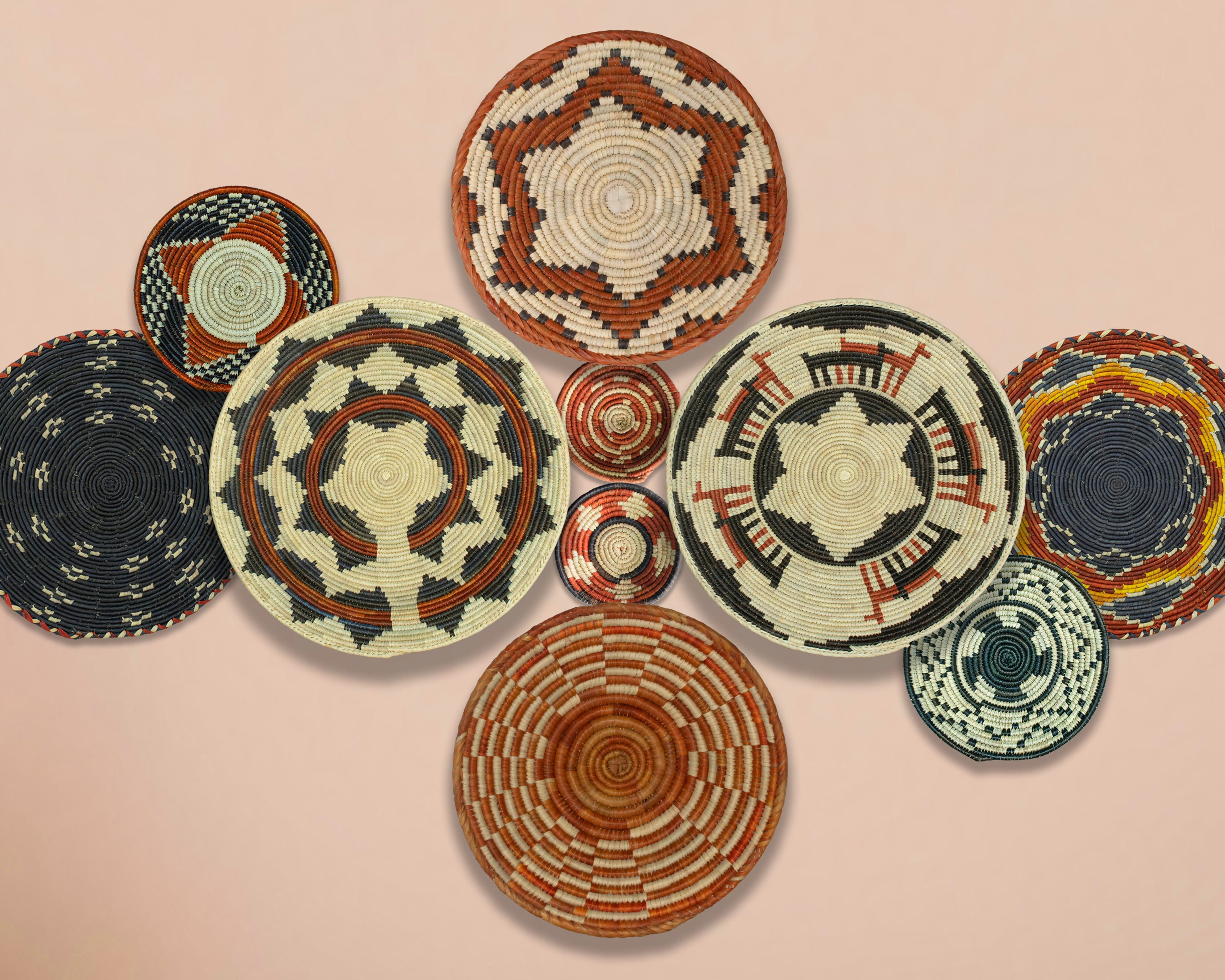 Set of 10 Handwoven wall baskets SET-405-10 N