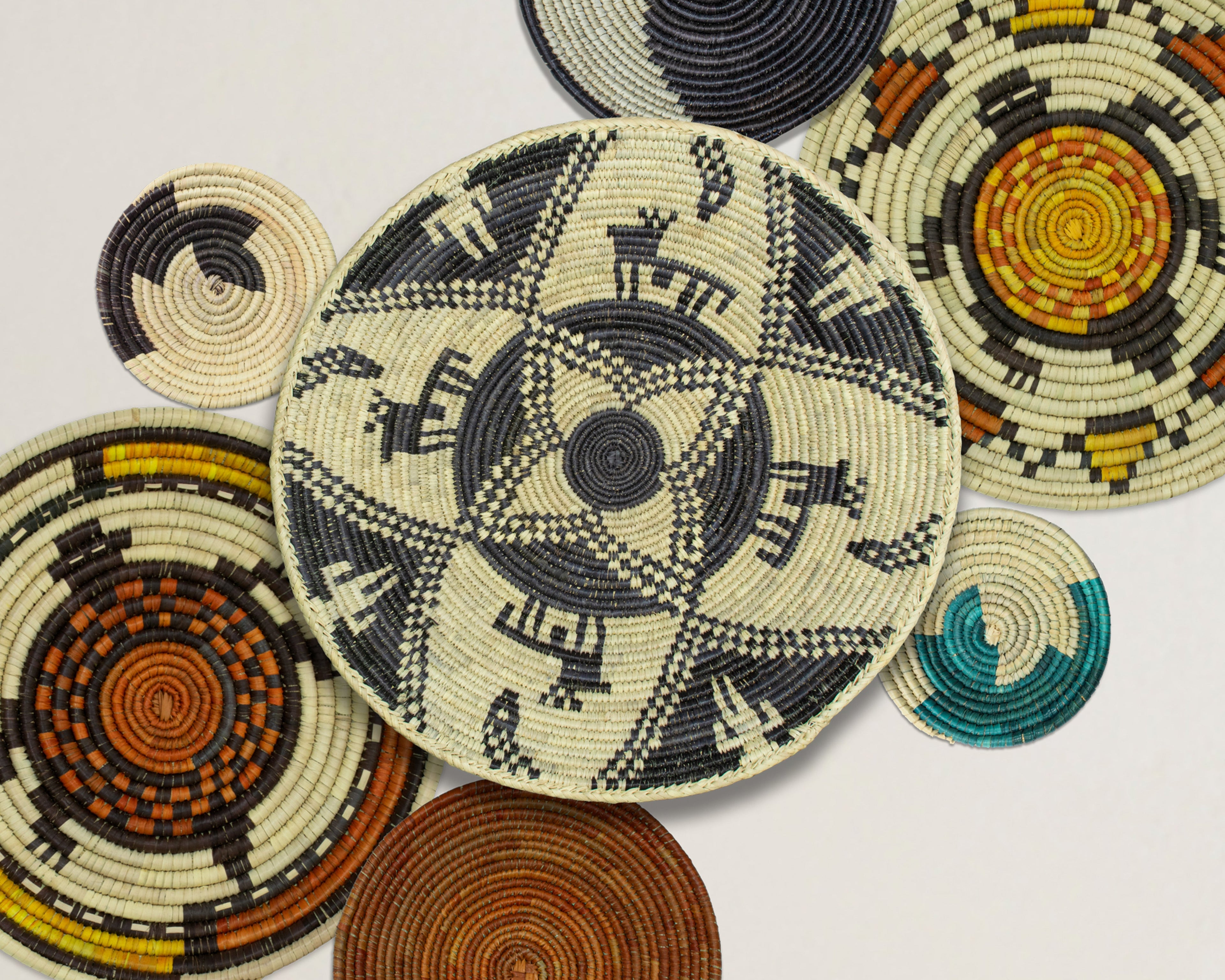 Set of 7 Handwoven wall baskets Set 304-7-N