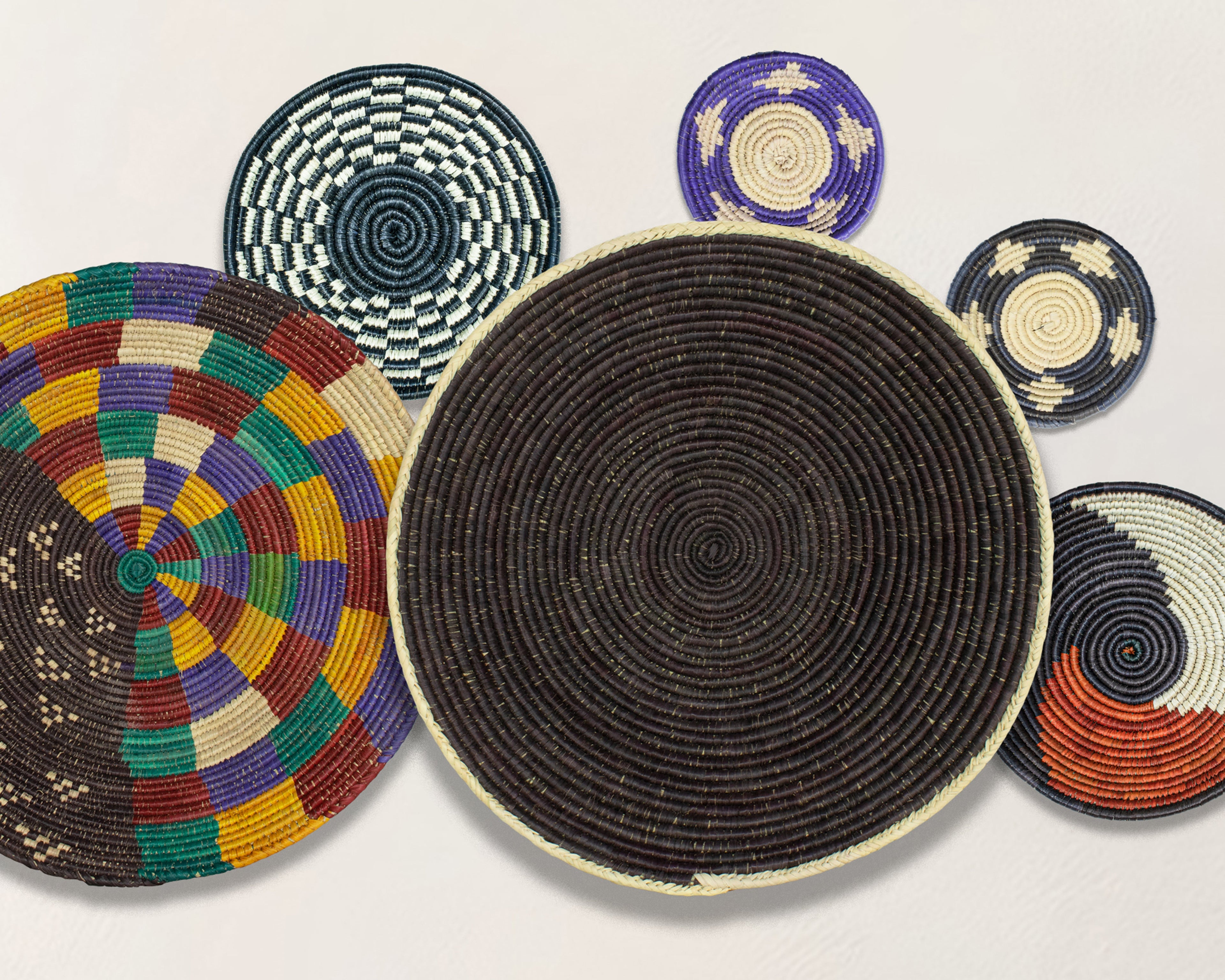 Set of 6 Handwoven wall baskets SET-377-6 N