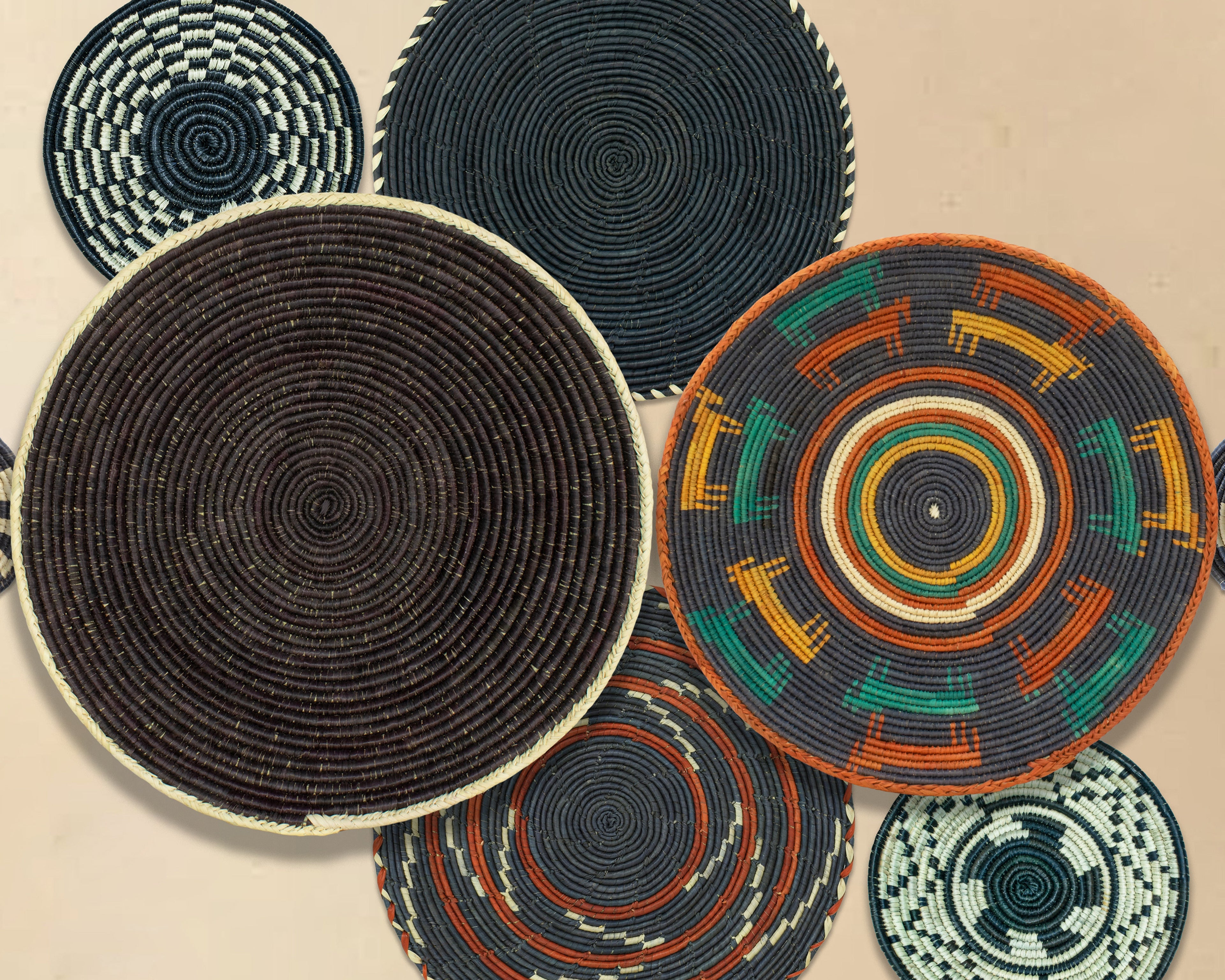 Set of 8 Handwoven wall baskets SET-357-8 N