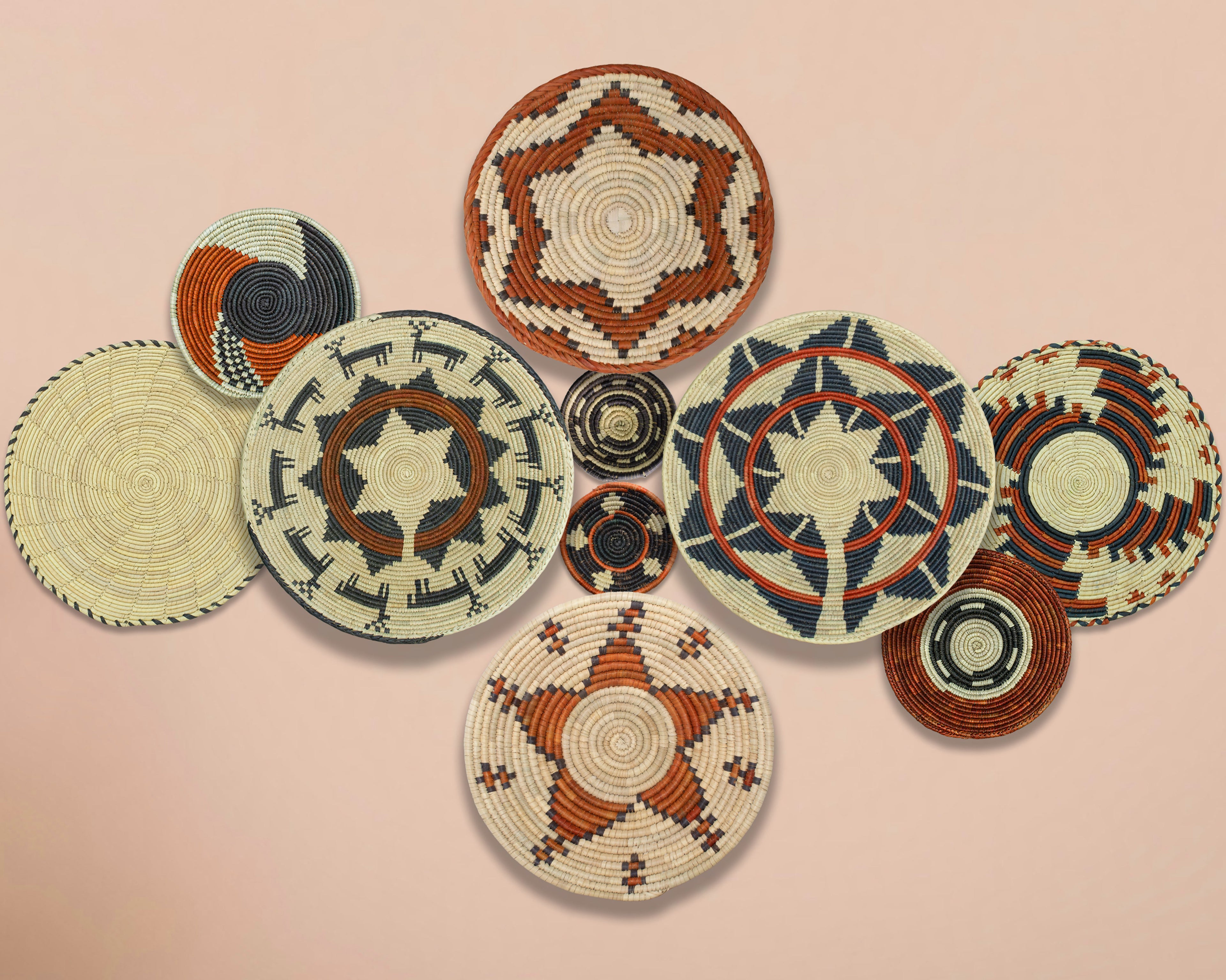 Set of 10 Handwoven wall baskets SET-404-10 N