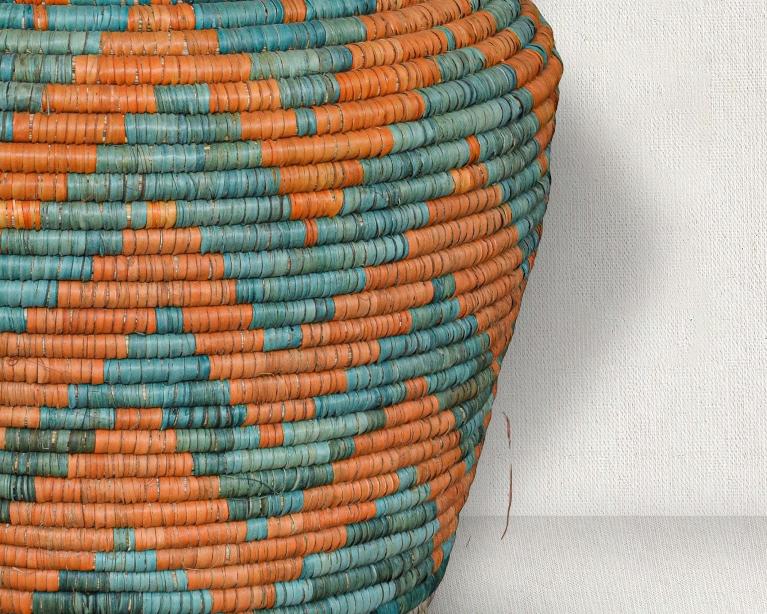 Large Turquoise Orange Diamond Potter Basket