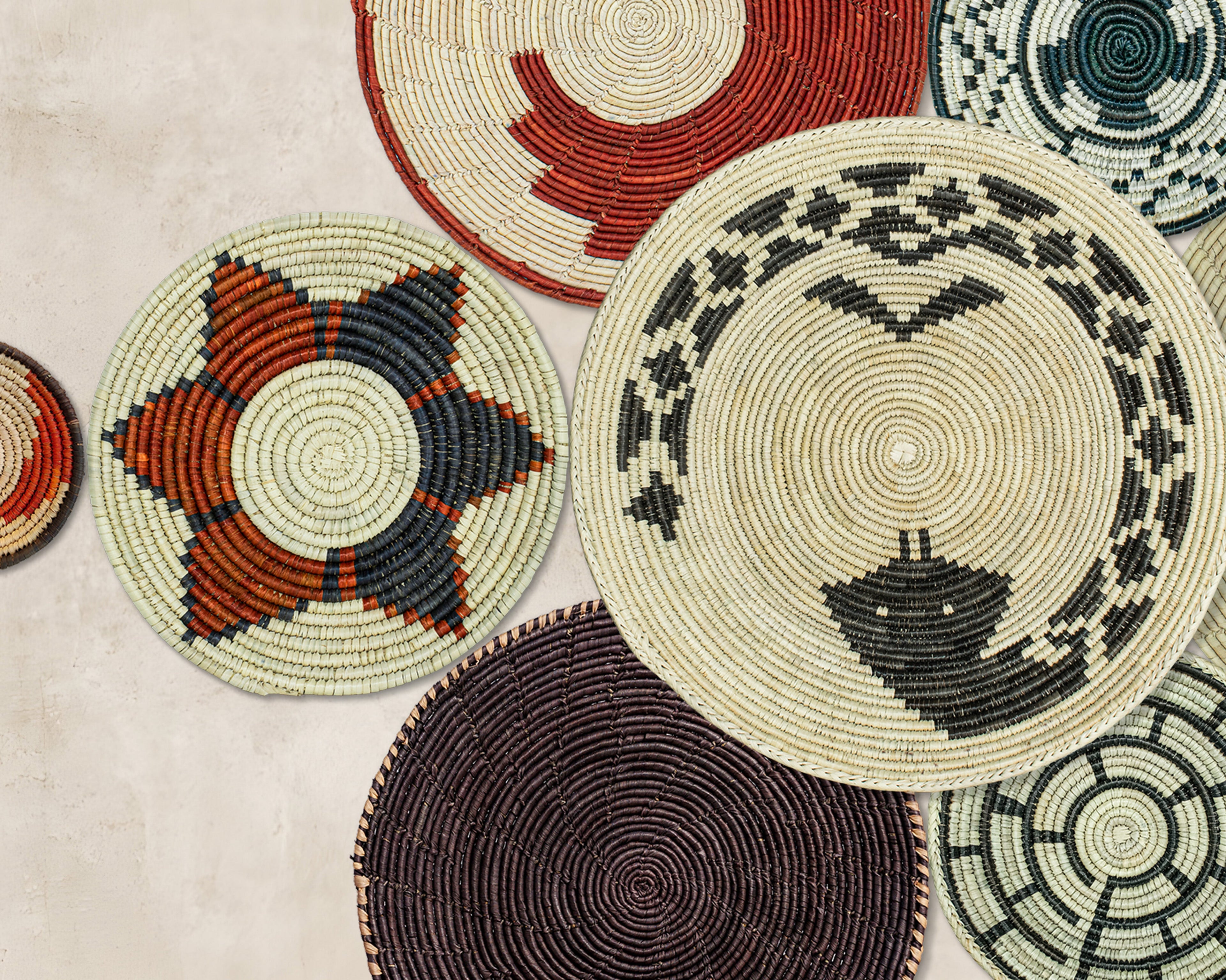 Set of 9 Handwoven wall baskets SET-17-9 N