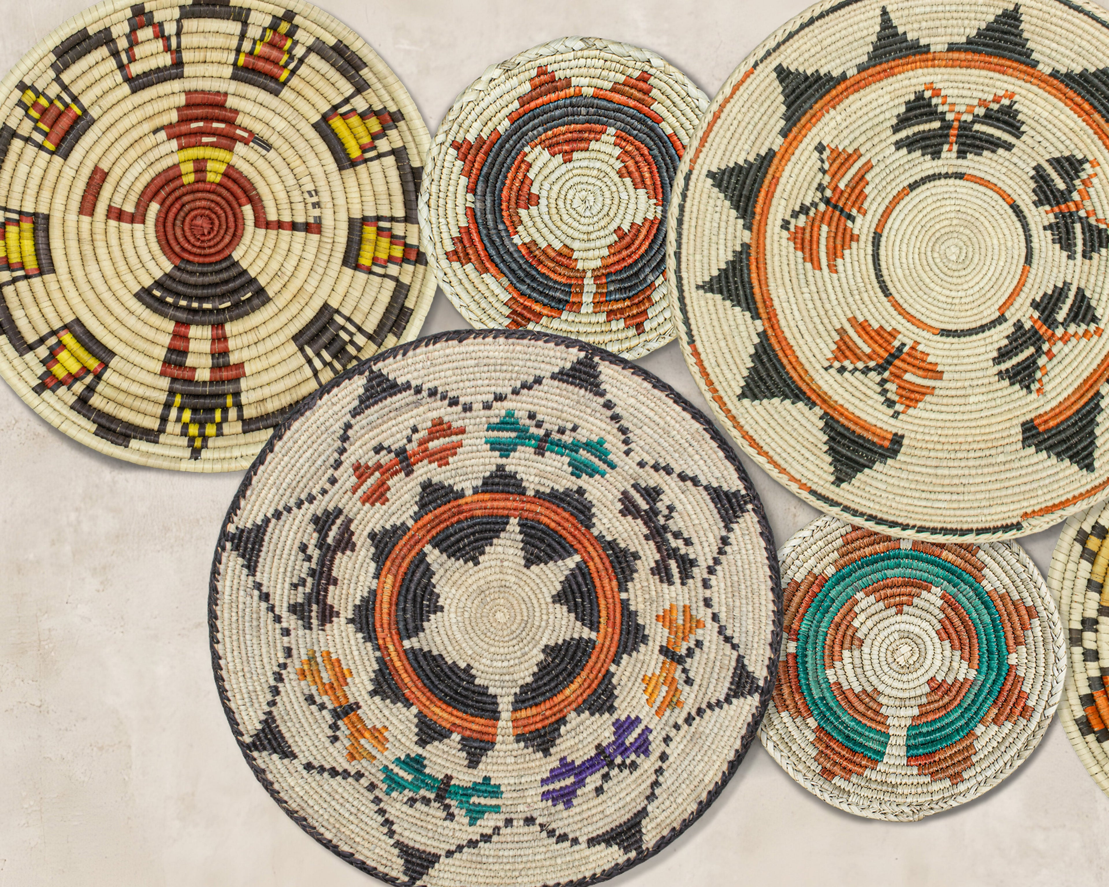 Set of 7 Handwoven wall baskets Set 39-7-N