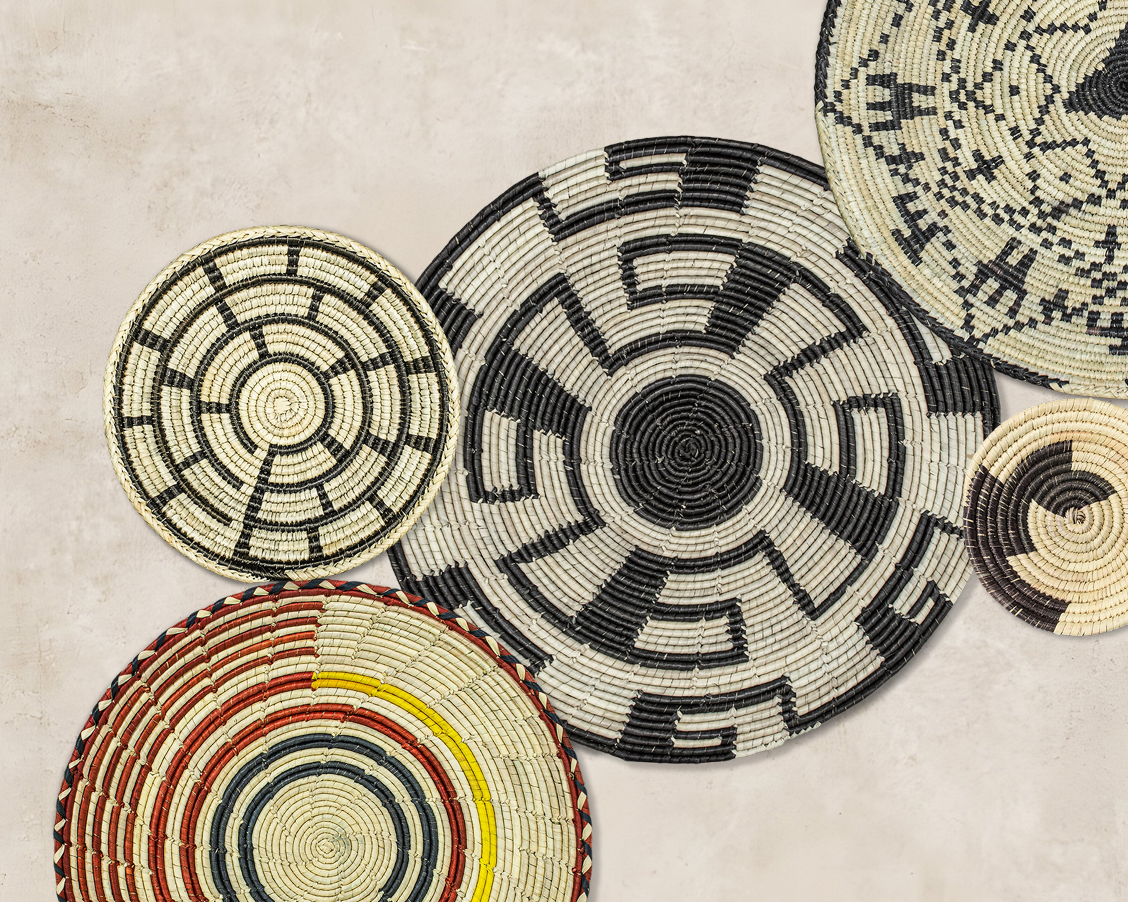 Set of 5 Handwoven wall baskets SET-65-5 N