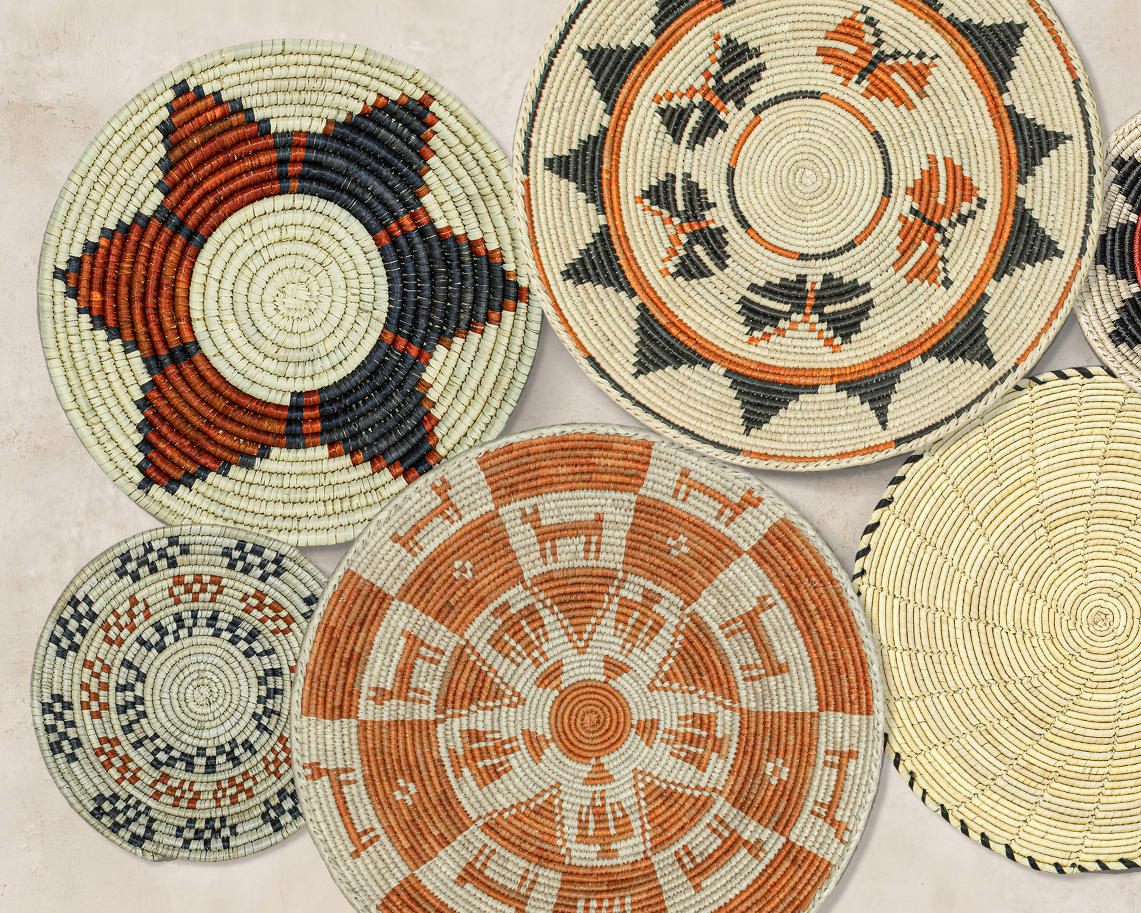 Set of 7 Handwoven wall baskets Set 49-7-N