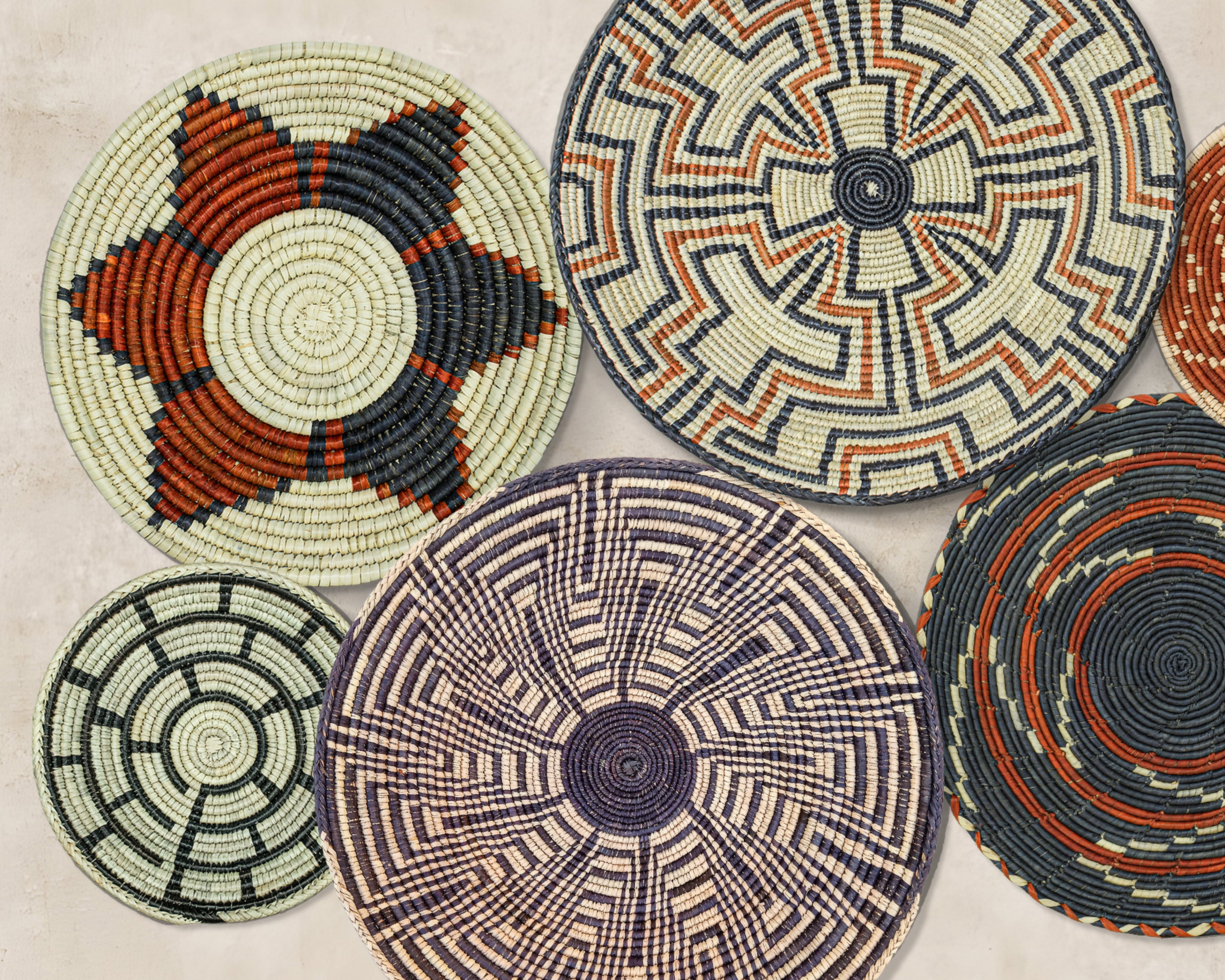 Set of 7 Handwoven wall baskets Set 50-7-N