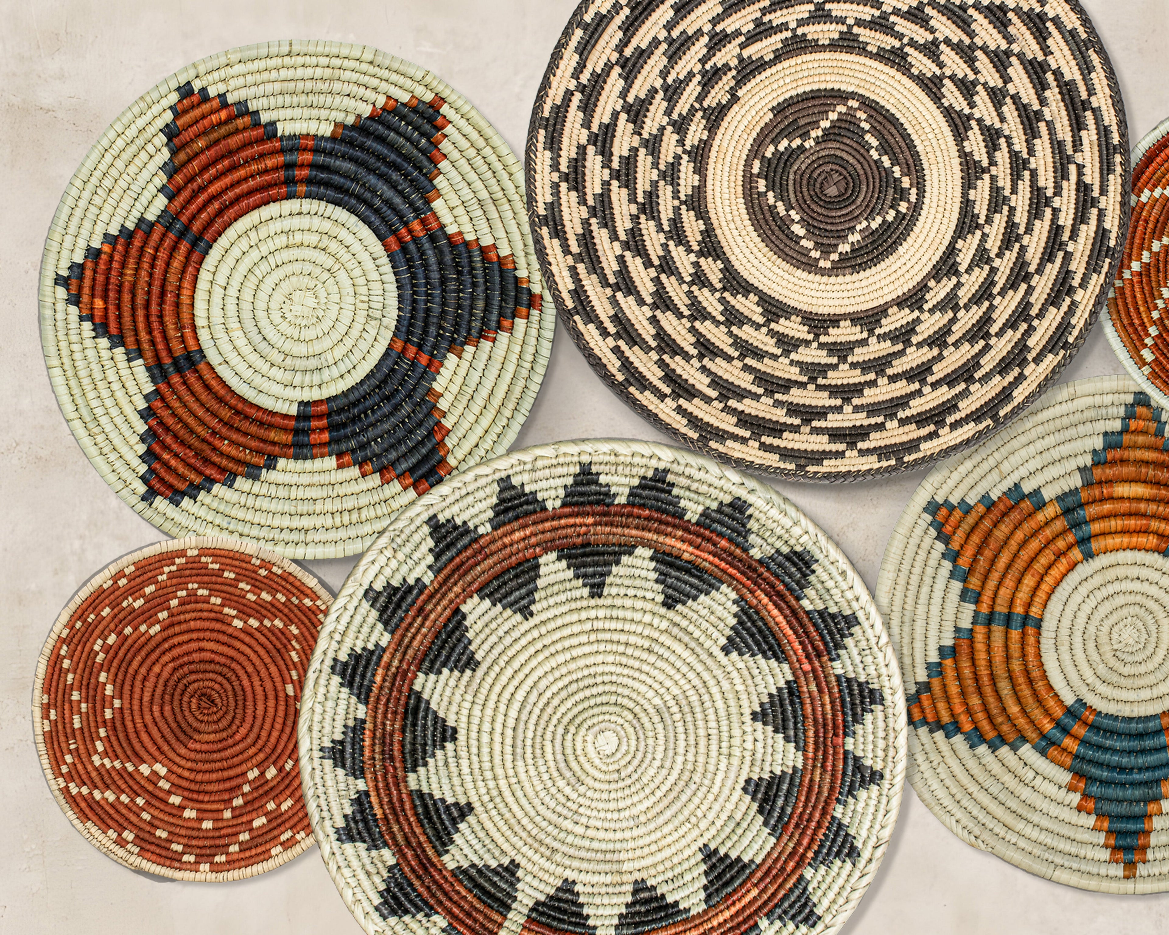 Set of 7 Handwoven wall baskets Set 47-7-N