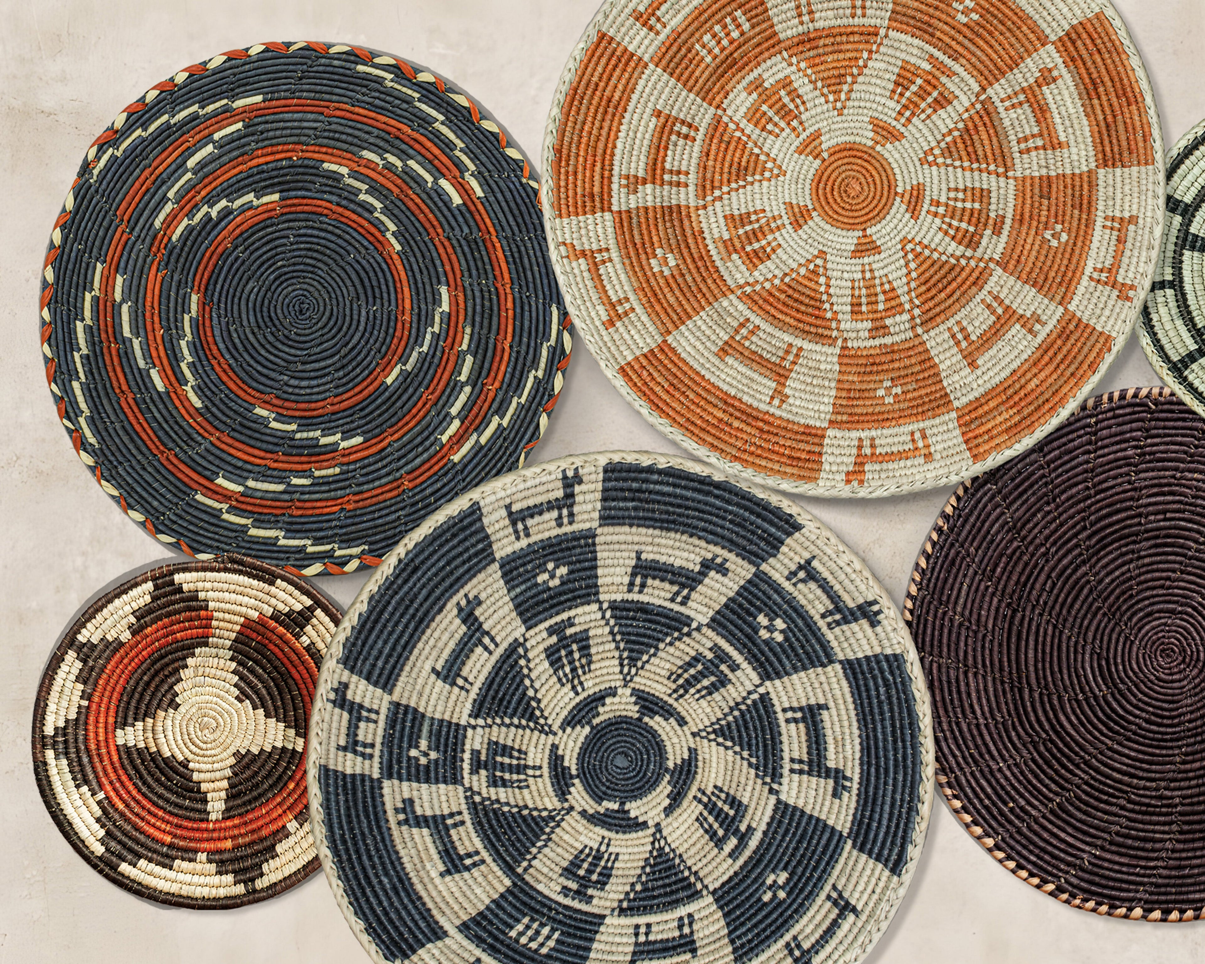 Set of 7 Handwoven wall baskets Set 45-7-N