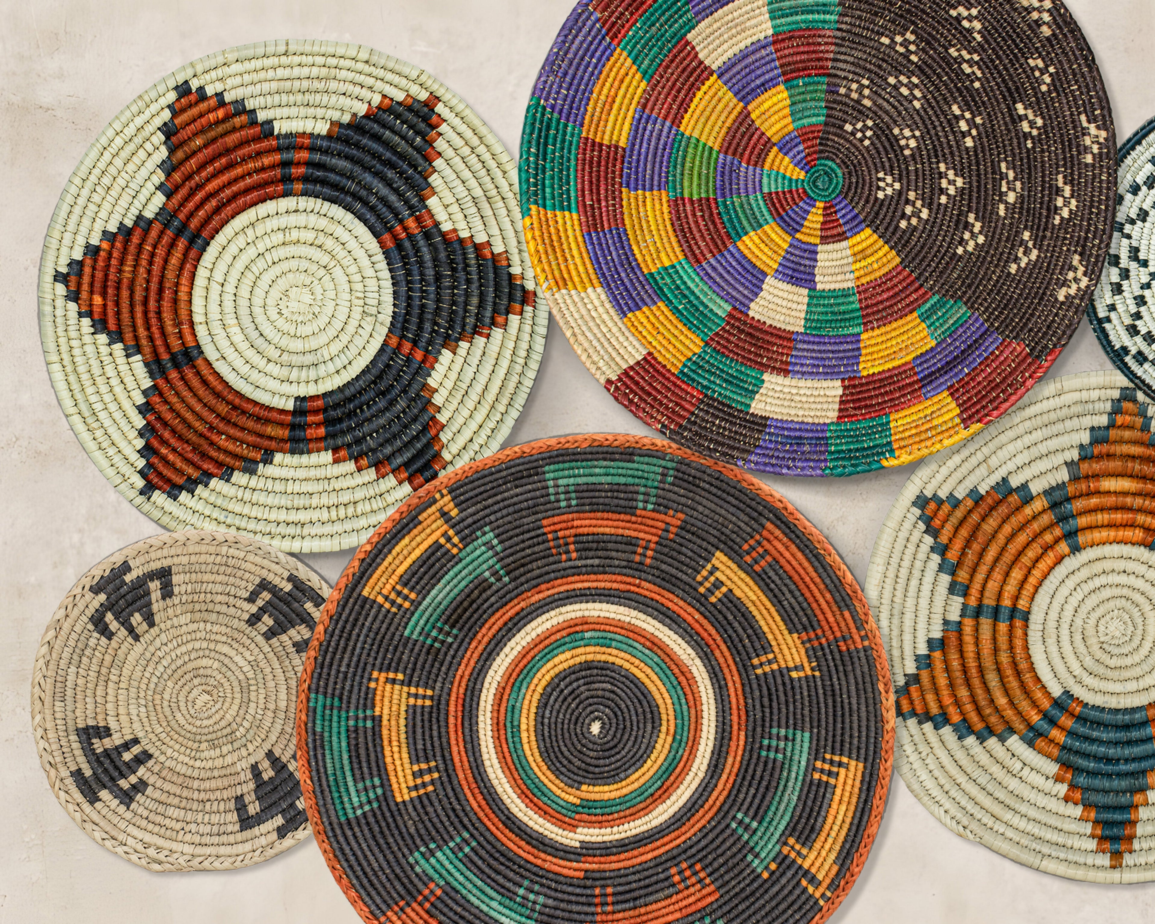 Set of 7 Handwoven wall baskets Set 42-7-N