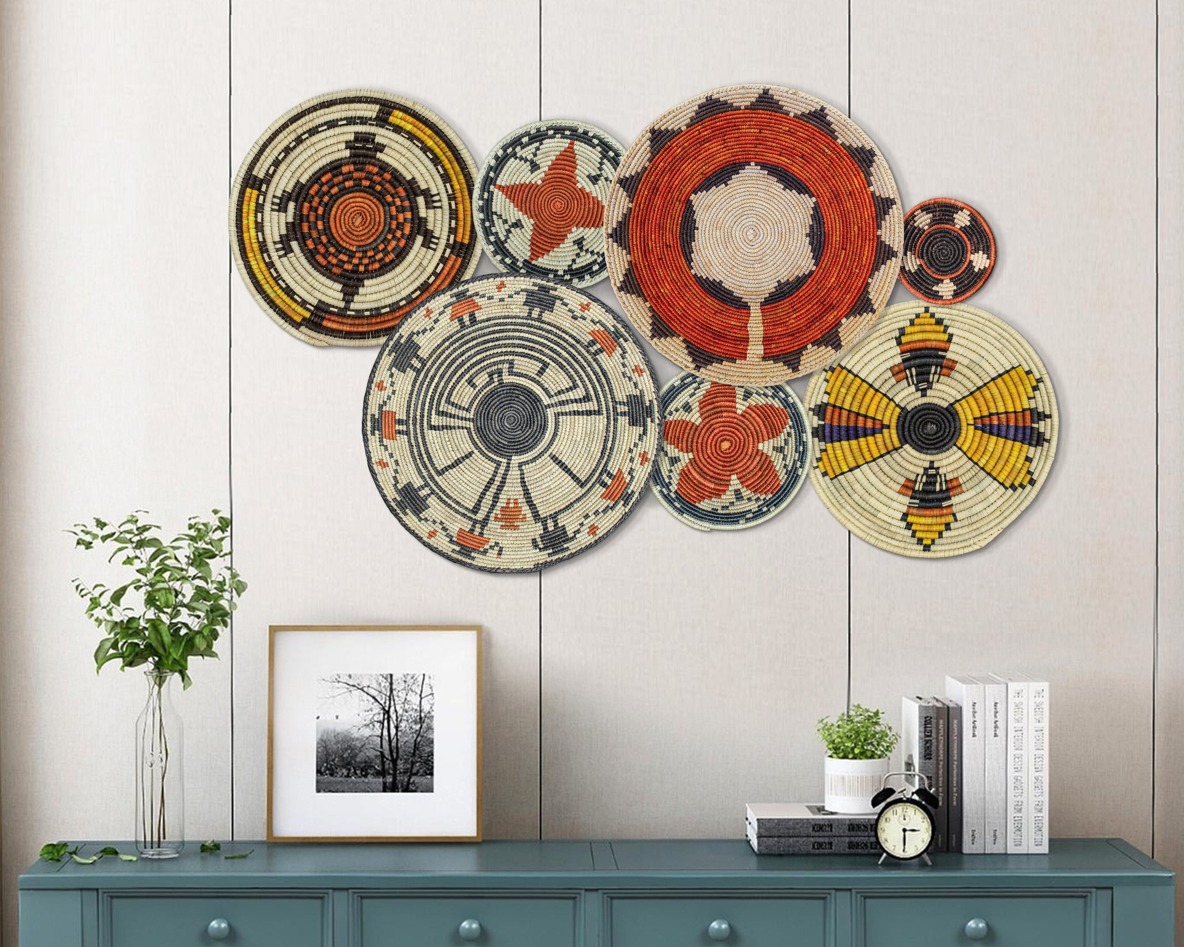 Set of 7 Handwoven wall baskets Set 38-7-N