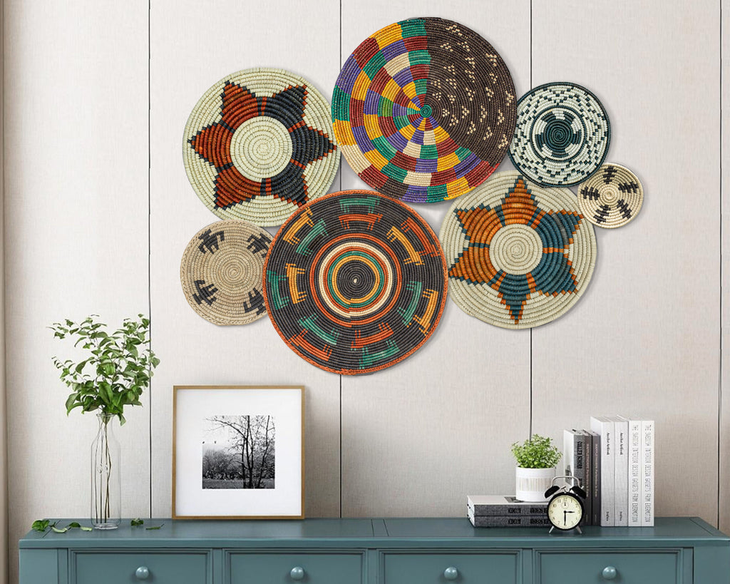 Set of 7 Handwoven wall baskets Set 42-7-N