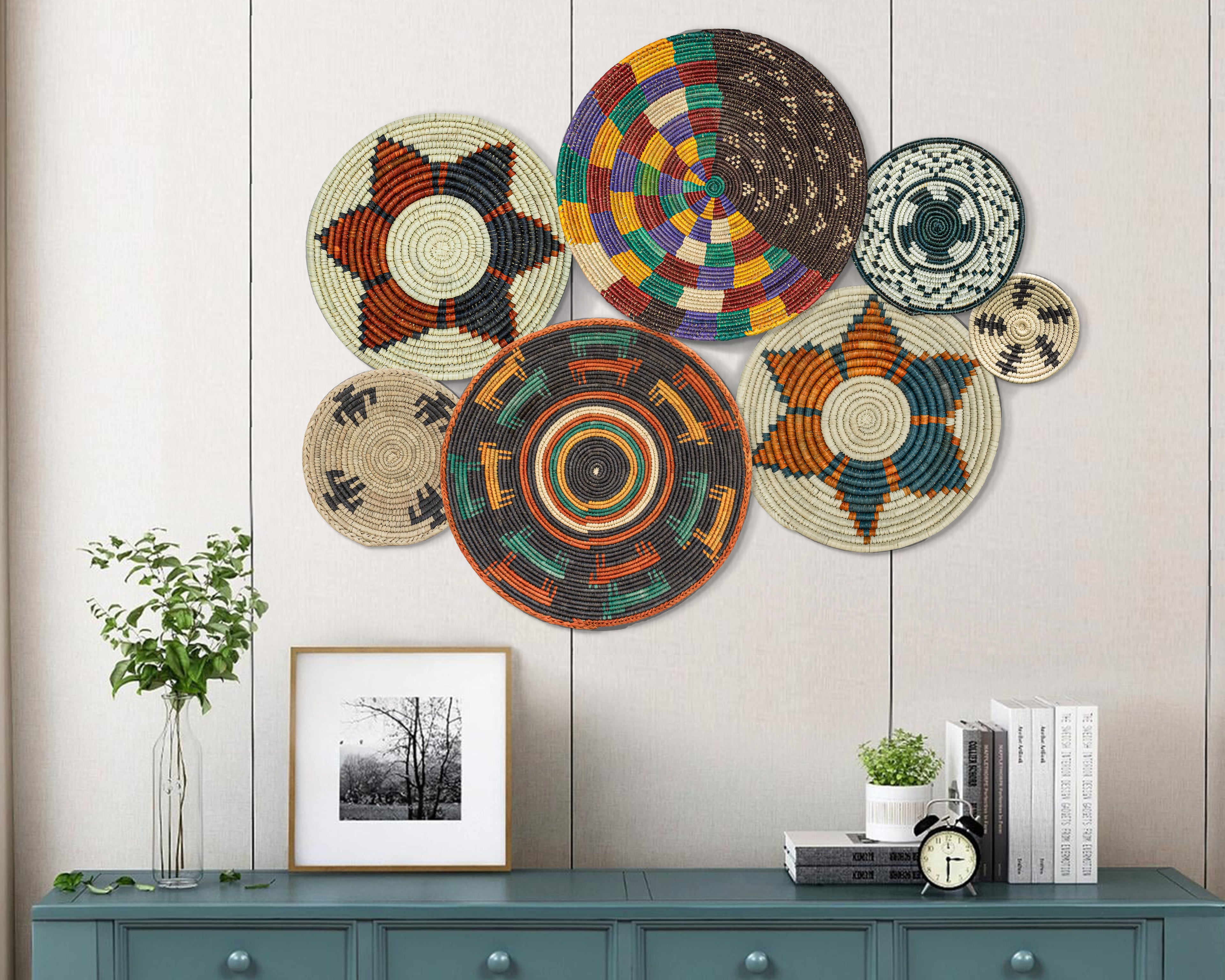 Set of 7 Handwoven wall baskets Set 42-7-N