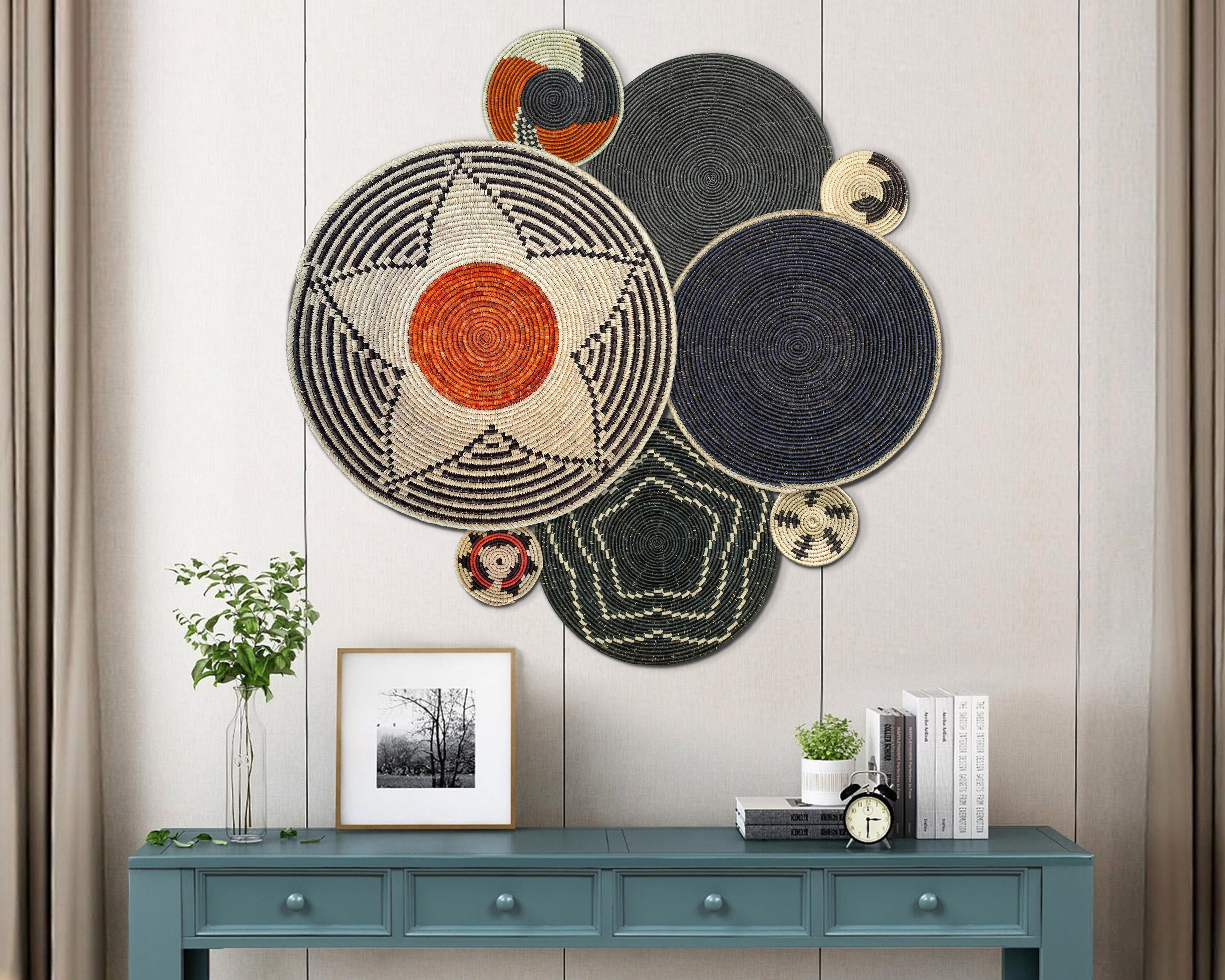 Set of 8 Handwoven wall baskets SET-327-8 N