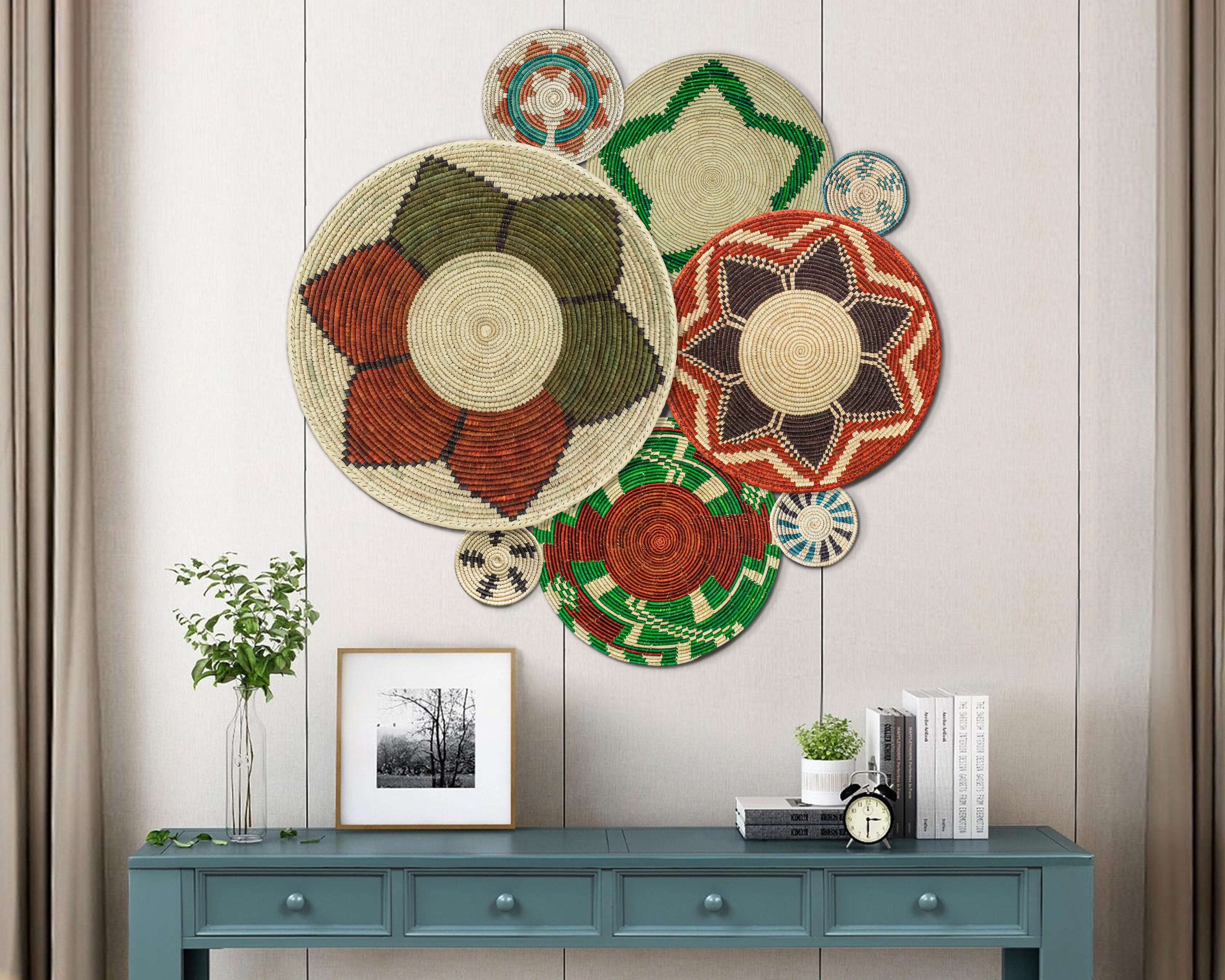 Set of 8 Handwoven wall baskets SET-329-8 N